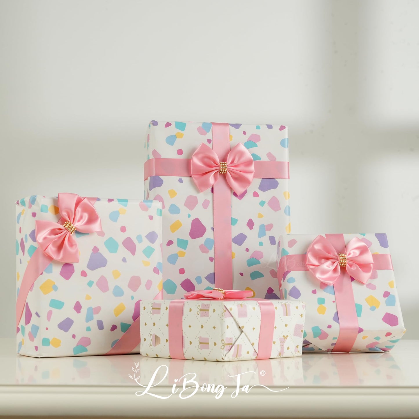 LiBongTa Pink Satin Bows 12 PCS Premade Self Adhesive 3.5" Gift Bows with Rhinestone for Wedding Party Event Decor Gift Wrapping Craft Baby Shower Wedding Treat Bags Presents Making Greeting