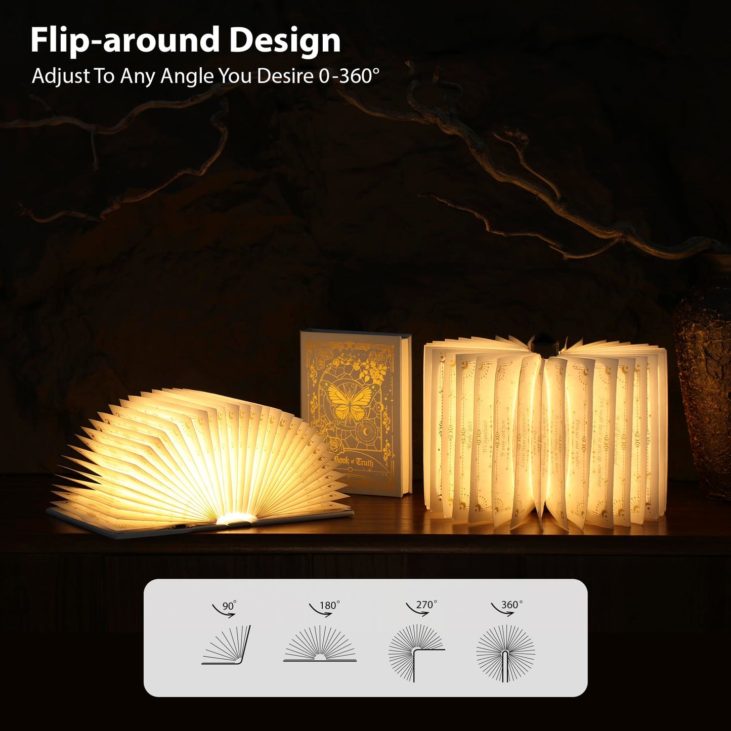 ZBOLE Magic Truth Book Light - Rechargeable LED Book Lamp for Home Decor, Ideal Christmas & Bookworm Gifts with Gold Foil Embossed Cover, Warm White Light for Entertainment & Relaxation (Blue)