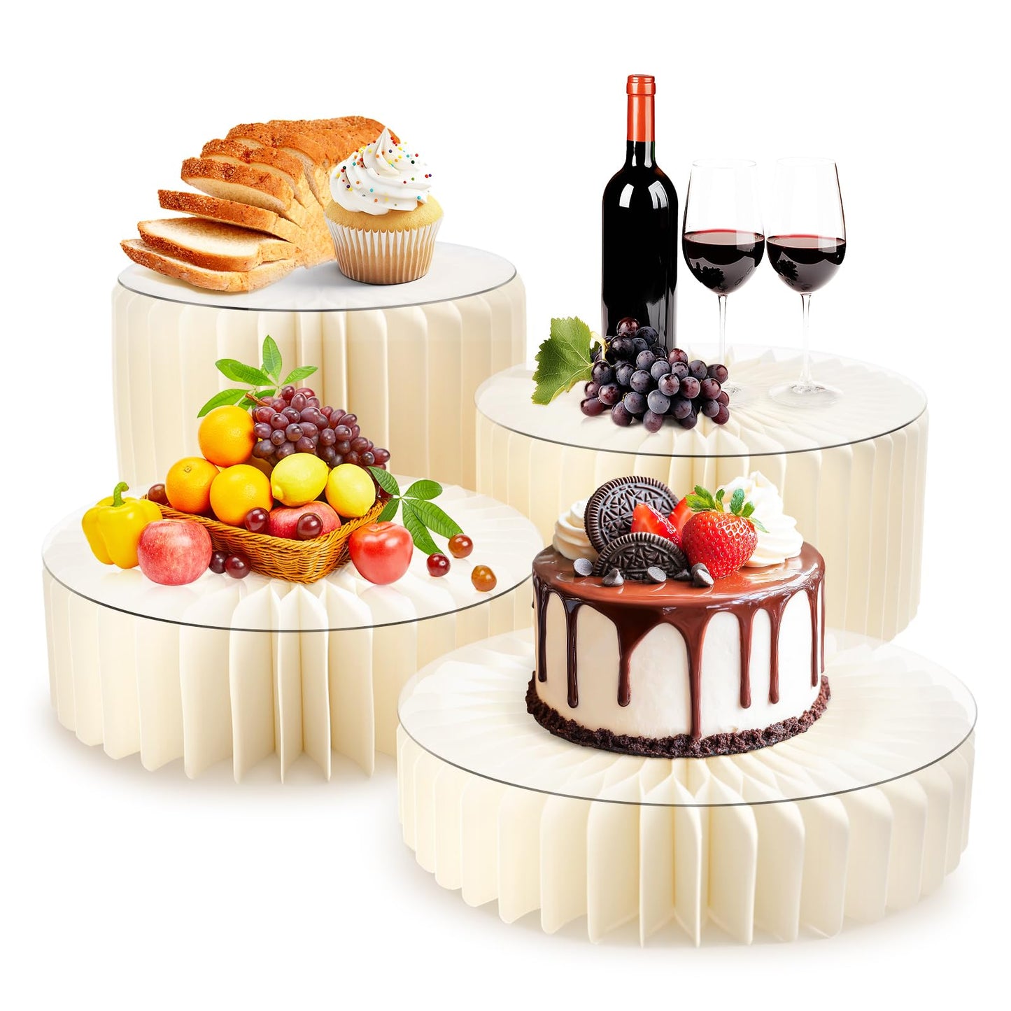 4 Pack Buffet Risers Foldable Food Display Risers Food Risers for Buffet Table Tall Cake Stands Cylinder Stands for Party Pedestal Cake Stand Dessert Table Display Set Cupcake Stands Cupcake Display