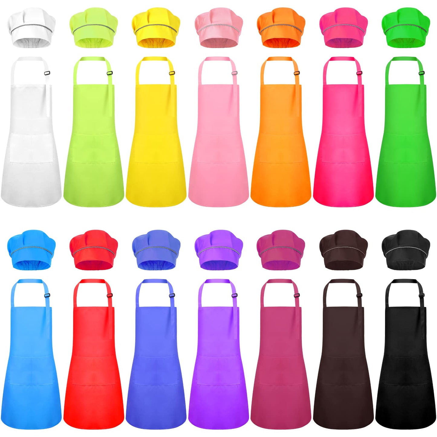 Handepo 28 Pcs Kid Apron and Chef Hat Set Adjustable Bib Apron with Pockets for Kids Cooking Baking Painting Crafting(Multicolor)