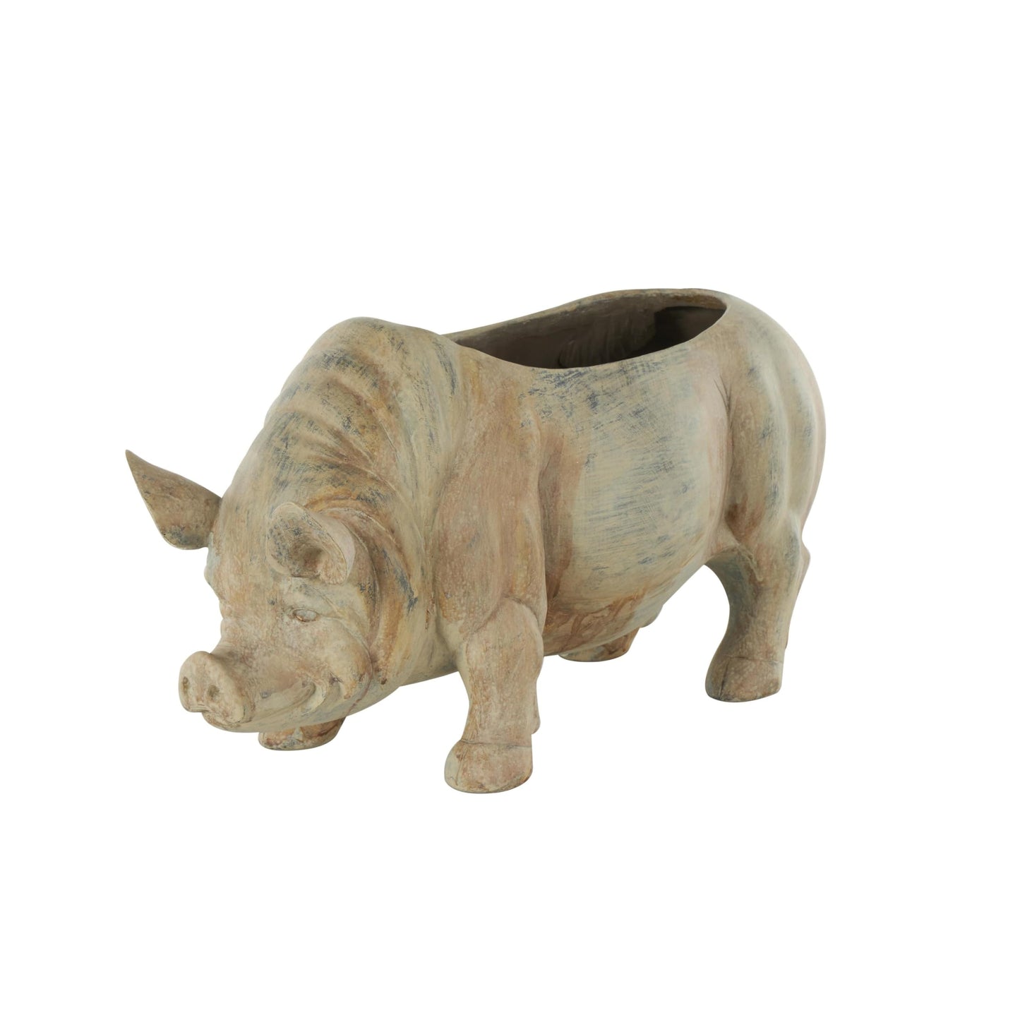 Deco 79 Resin Pig Indoor Outdoor Planter Small Planter Pot with Distressed Details, Planter 16" x 7" x 8", Beige