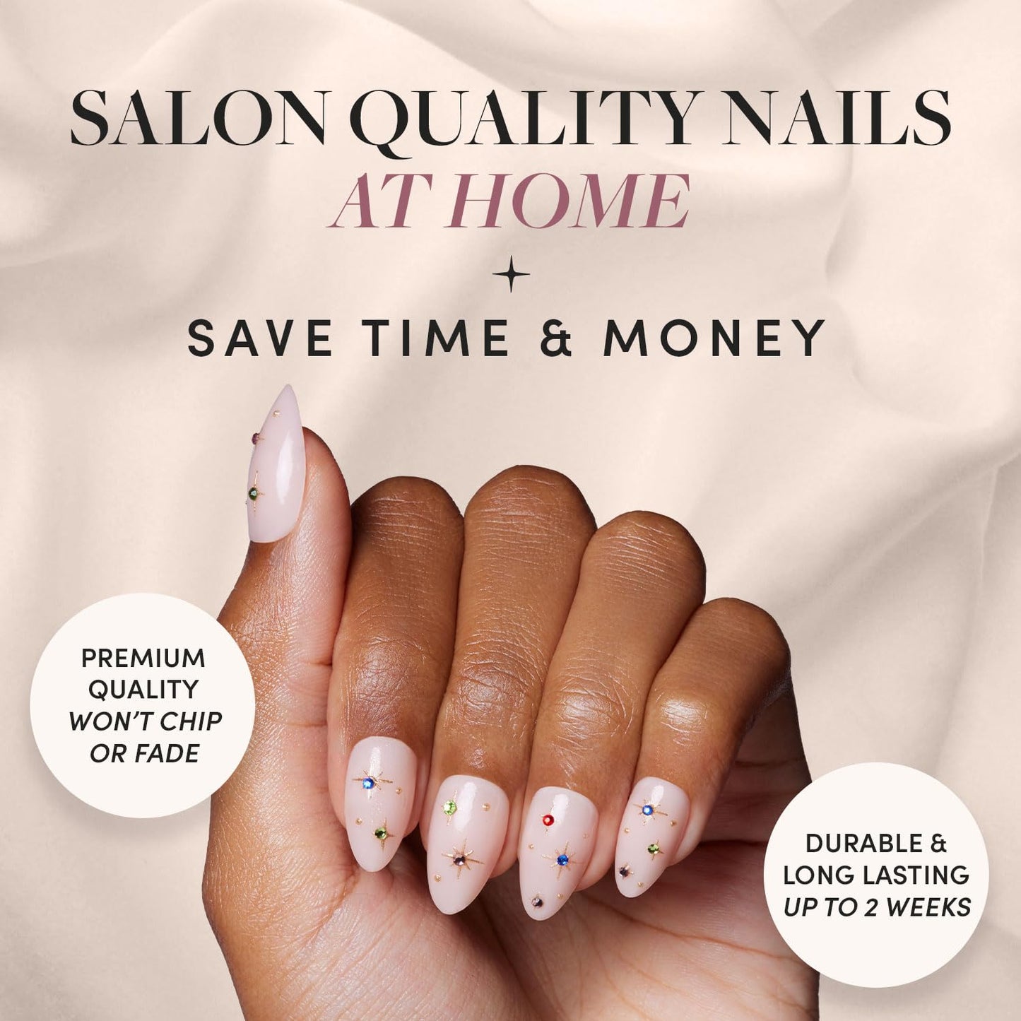 Glamnetic Press-On Nails Bundle - North Star & Hailey | Short Almond Fake Nails with 3D Multicolor Gems | Glazed Short Almond False Nails | Reusable, Salon-Quality Nail Kits
