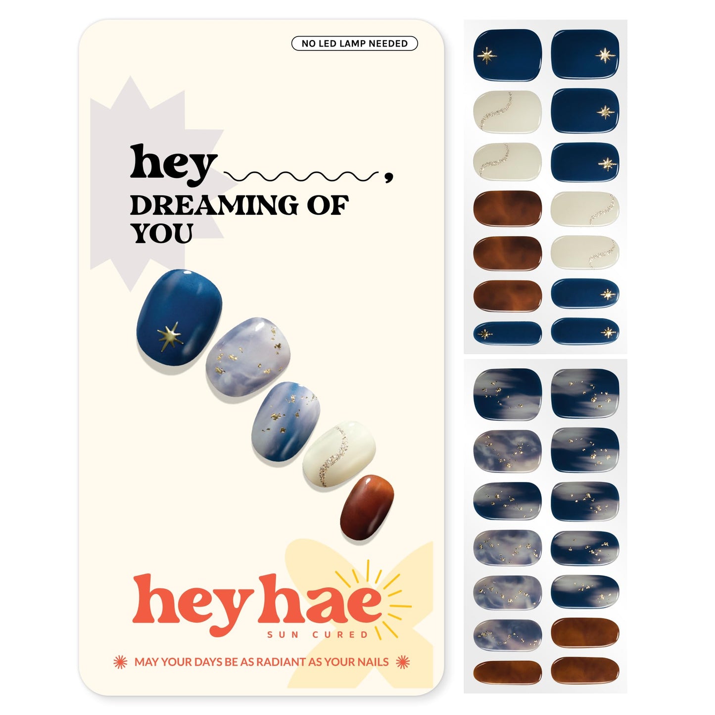 Heyhae Semi Cured Gel Nail Strips | No LED Lamp Needed | Marble, Blue, Spring | Easy Apply & Remove, Salon Quality | Includes 28 Strips, 1 Prep Pads, Nail File & Wooden Stick - Hey, Dreaming of You