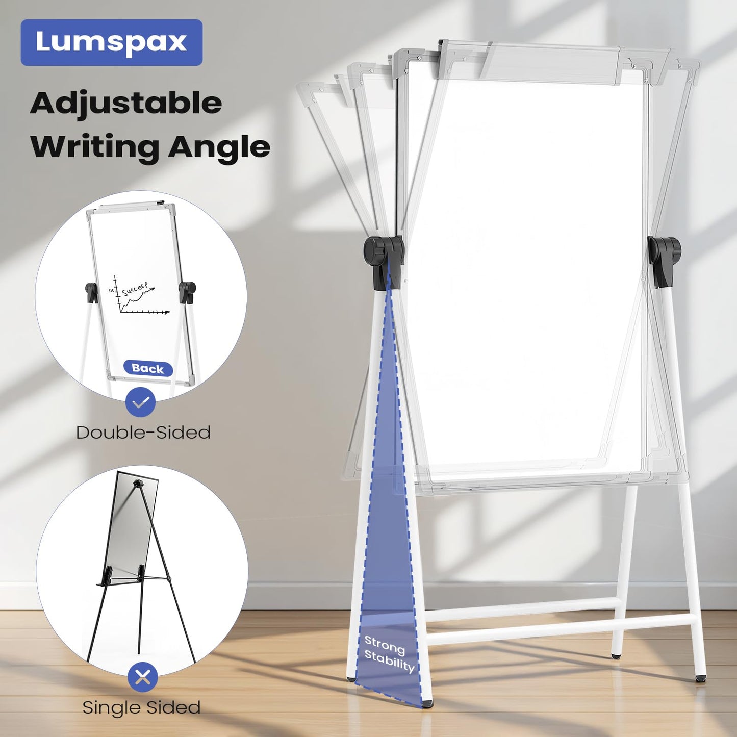 Lumspax Large Double Sided White Board with Stands, 36" x 24" A-Stand Dry Erase Easel, Portable Flip Chart Easel with Height Adjustable Design for Home, School, Office
