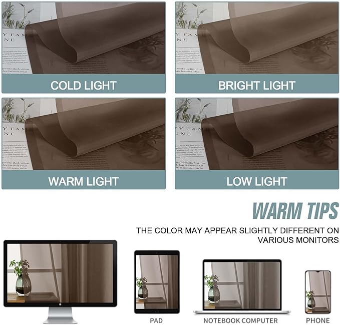 Chocolate Sheer Curtains 90 Inches Long 2 Panels, Light Filtering Solid Sheer Curtains for Bedroom Living Room, Lightweight Window Voile Sheer Drapes, Dual Rod Pocket, 2x42Wx90L Inches