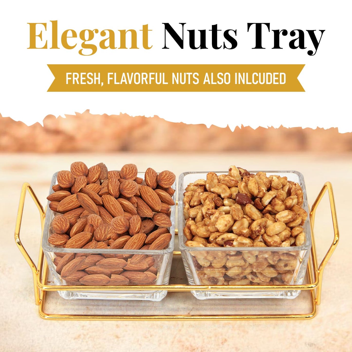 Easter Nuts gift Basket Luxurious and Elegant 2 Sectional Premium Reusable Glass Tray, Perfect Holiday Food Gift Basket
