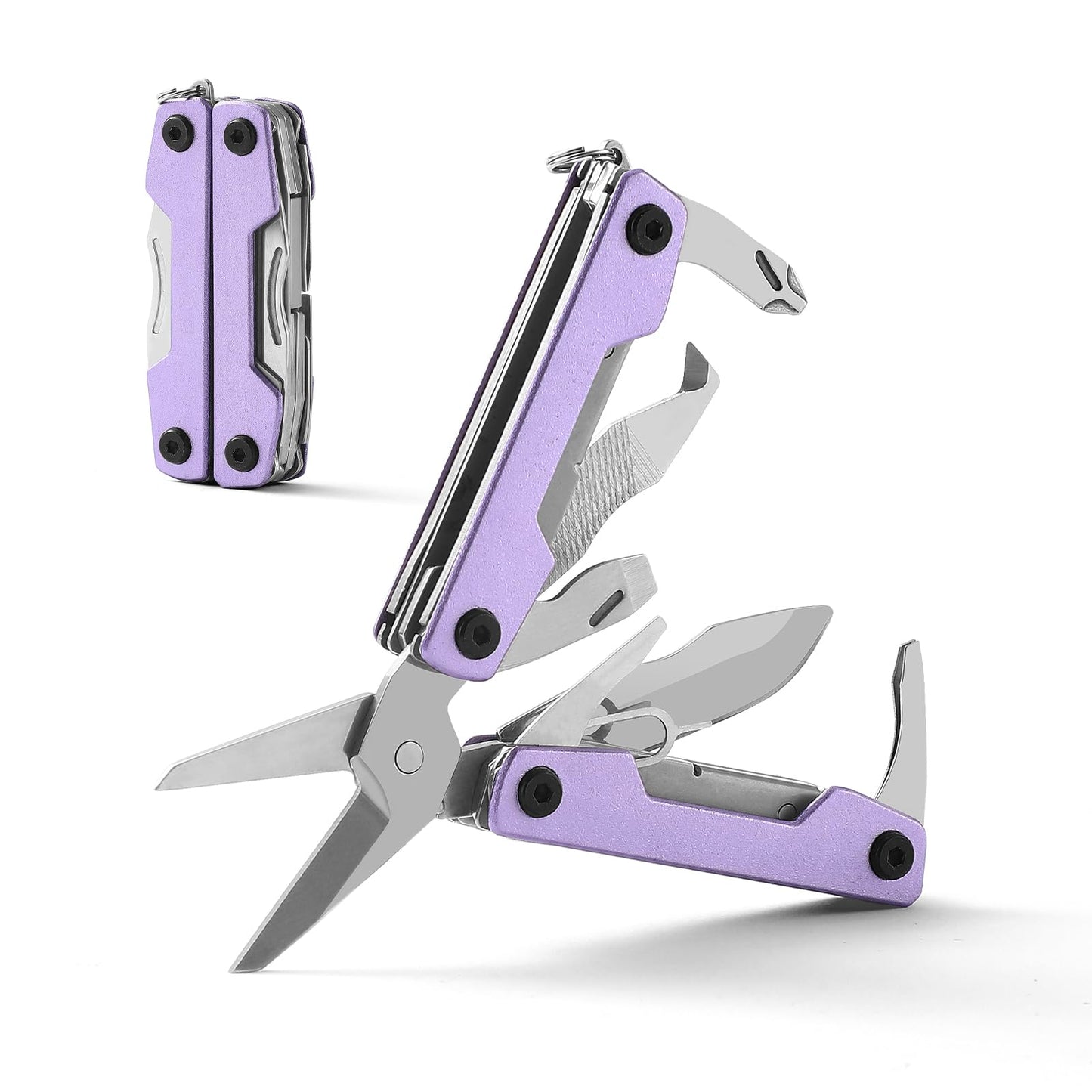 Multitool with Pocket Knife,Gifts for Men and Women, 11-in-1 Mini EDC Multitool with Screwdriver, Scissors, SIM Extractor and Bottle Opener, Perfect for Outdoor, Hiking, Simple Repair (Purple)