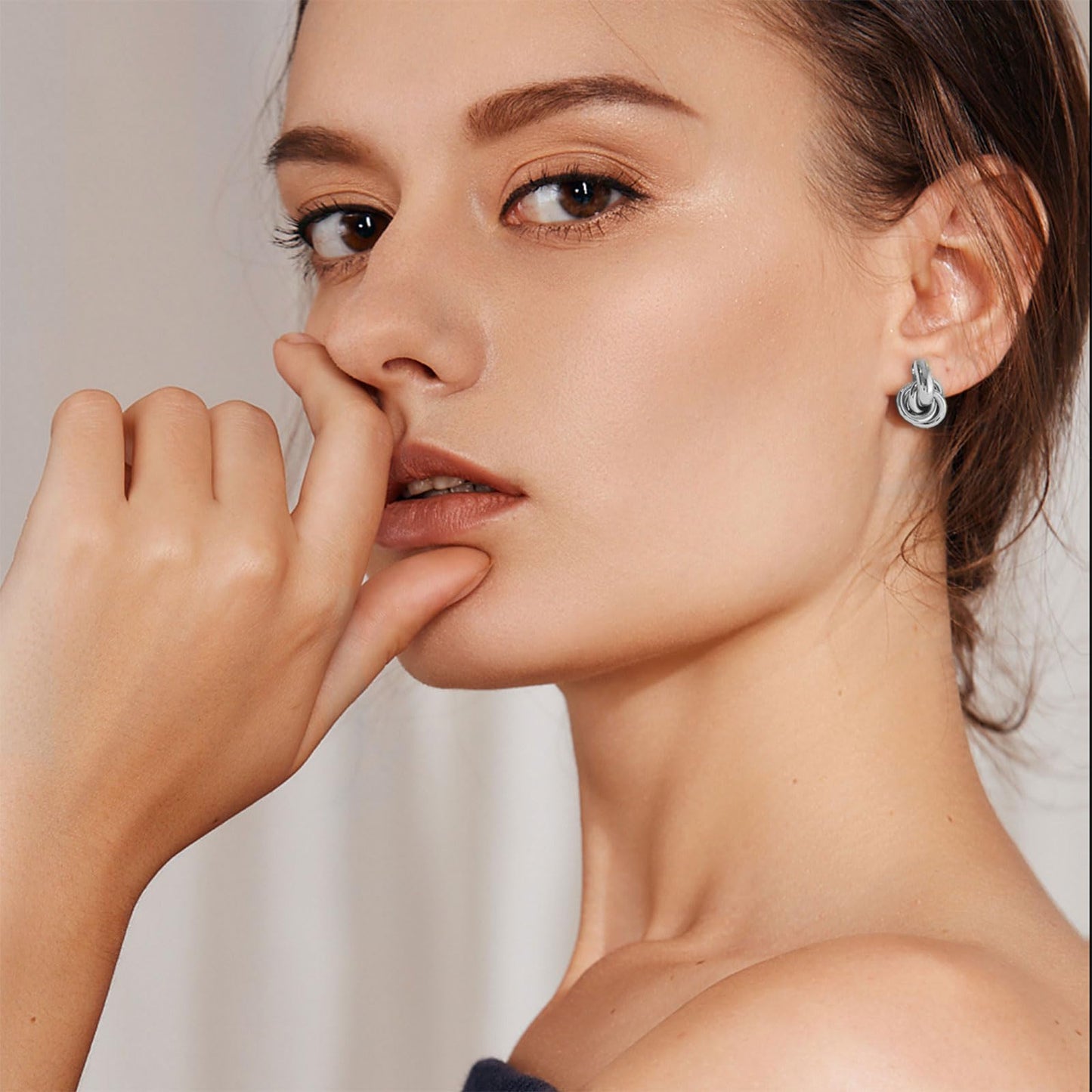 Silver Knot Earrings Lightweight Twisted Link Drop Earring for Women