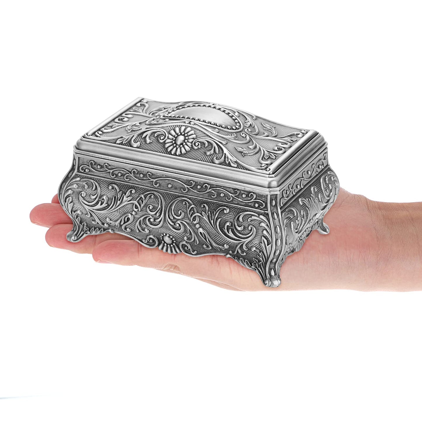 ELLDOO Vintage Metal Music Box, Wind Up Musical Jewelry Box Keepsake Box, Small Trinket Jewelry Storage Box Gift for Girl Women (Tune: You Are My Sunshine)