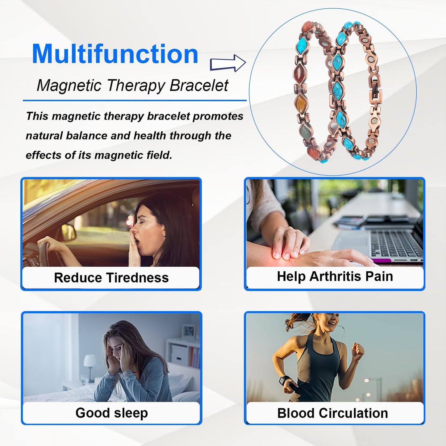EnerMagiX Copper Bracelets for Women, 2PC Suit Color Turquoise Magnetic Bracelets, Copper Jewelry Gifts