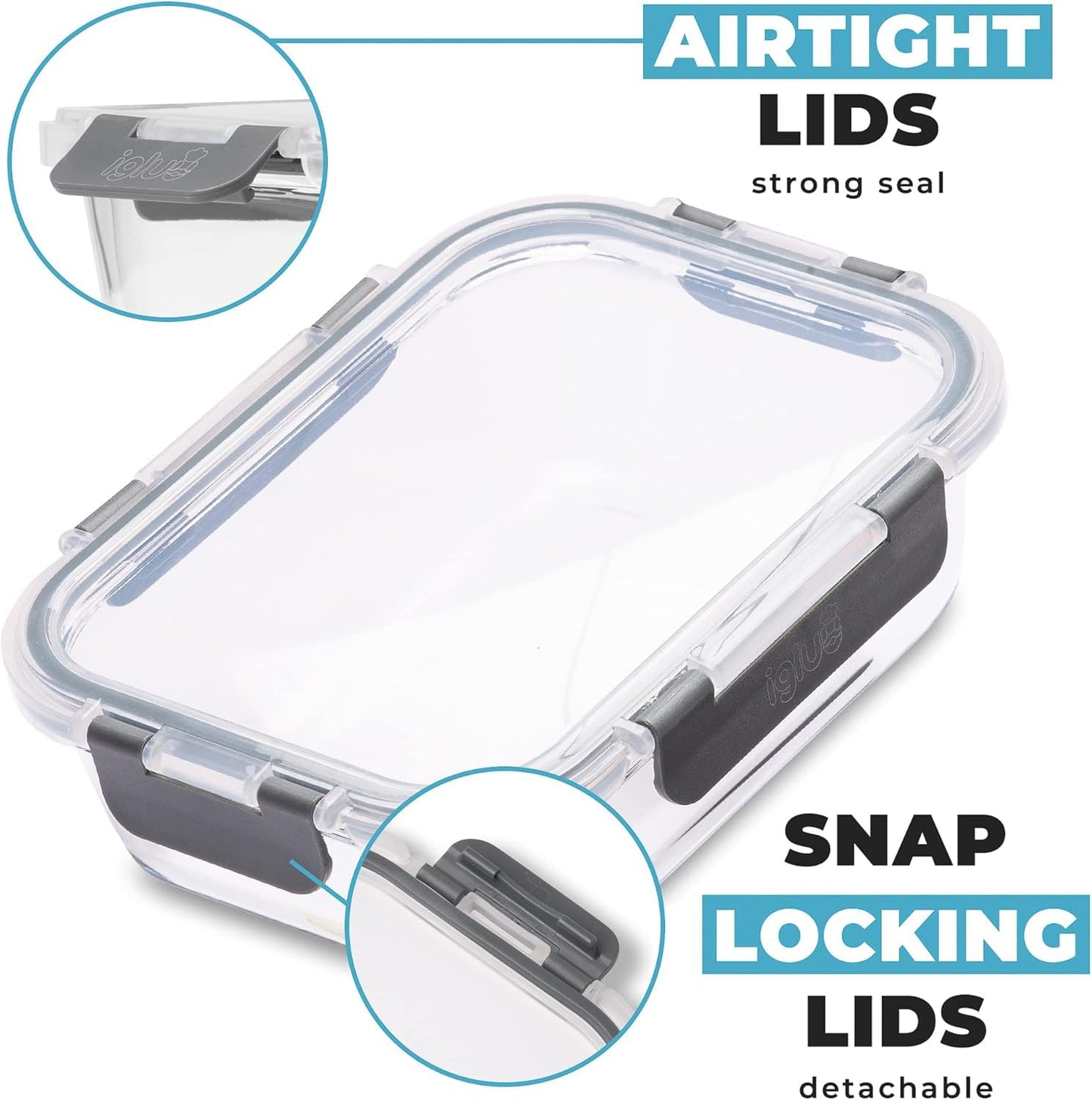 Igluu Meal Prep Glass Containers with Lids (10 Pack) – Airtight & BPA-Free – Oven, Microwave, Freezer & Dishwasher Safe – 12.5oz/35.5oz – Durable Borosilicate Glass