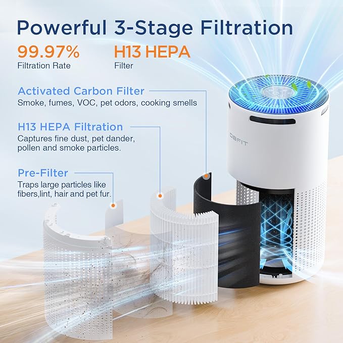 DBFIT Air Purifiers for Large Rooms, 1500ft², Timer and Aromatherapy, Quiet
