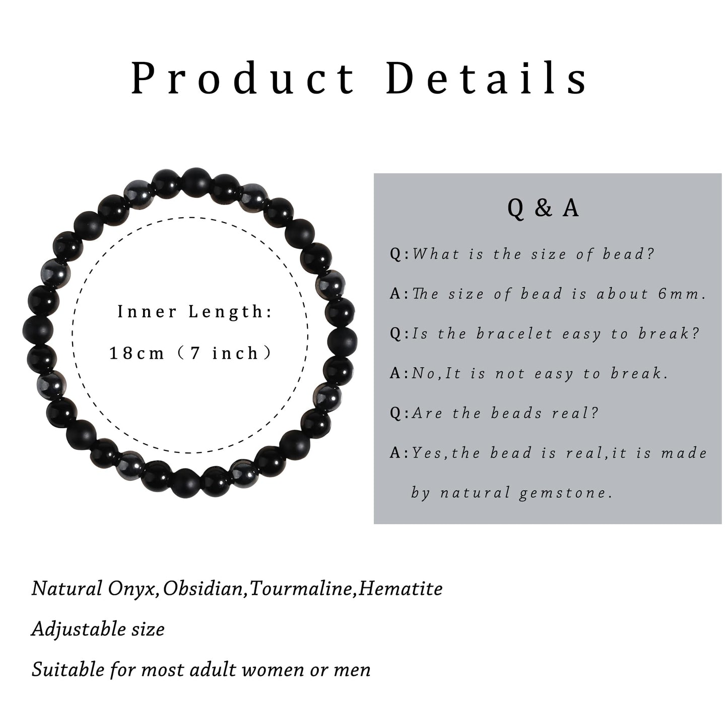 Gracayfr Black Tourmaline Bracelet Empath Protection Obsidian Onyx Triple Natural Stone Healing Crystals Spiritual Gemstone Stretch Bead Hematite