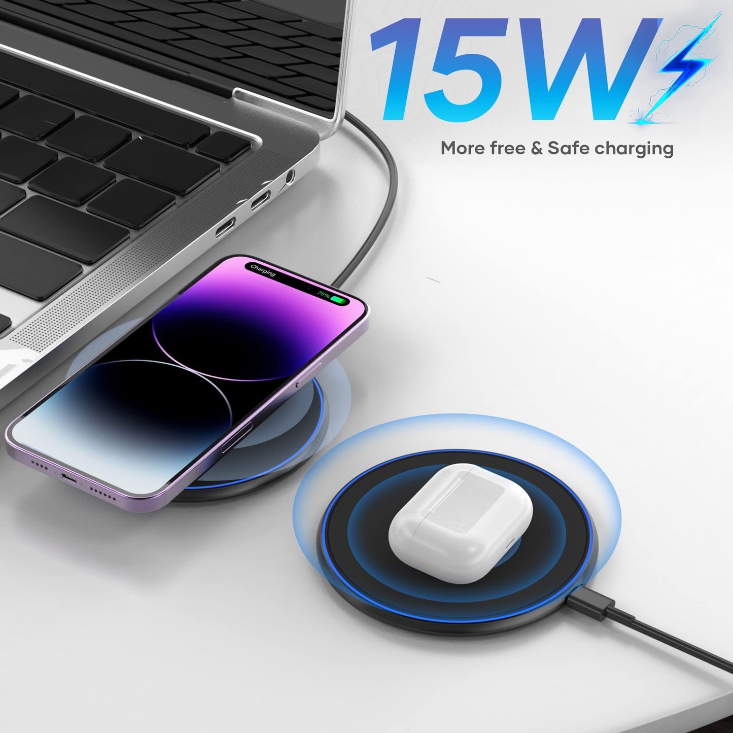 Wireless Charger, Wireless Charging Pad Compatible with iPhone 16 15 14 13 12 11 Pro Max, 15W Max Fast Wireless Charging Pad Mat for Samsung Galaxy S23/S22/S21/S20/S10, AirPods Pro/3/2, 2 Pack