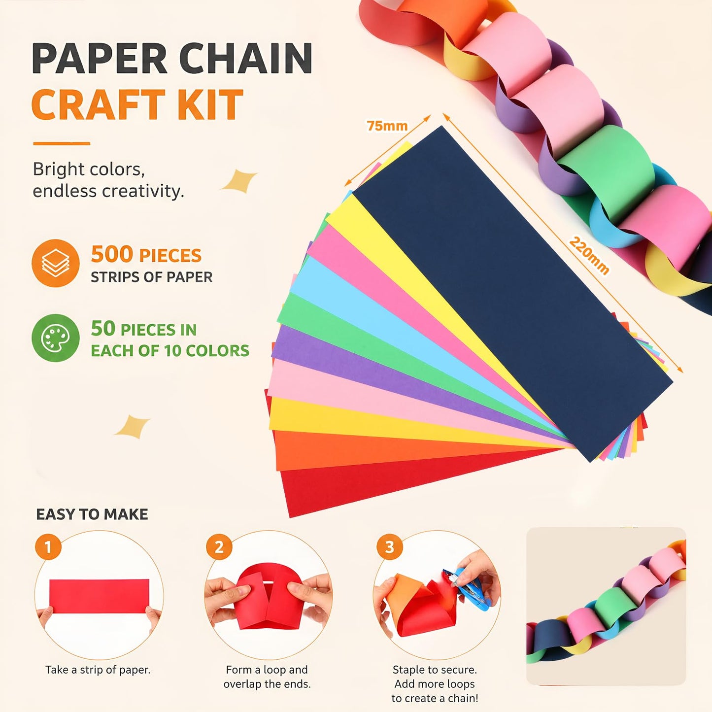 YooNotee 500 Sheets Paper Chain Strips and 4 PC Mirror Star Garland 3 Paper Fan Garland Garlands for Birthday Graduation Wedding Bachelorette Christmas Ceiling Hanging Decorations