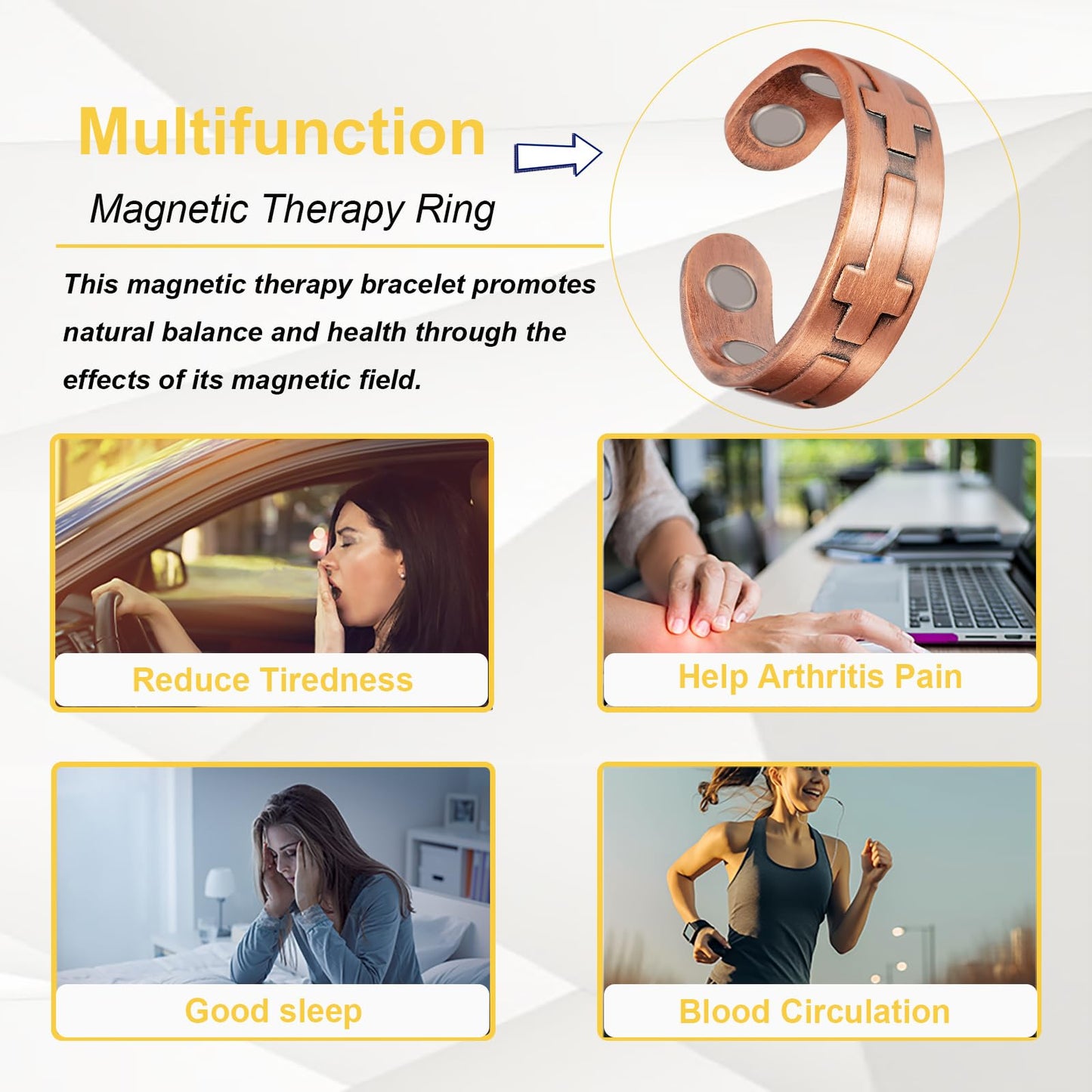 EnerMagiX Copper Rings for Women, Pure Copper Cross Adjustable Magnetic Ring, Copper Jewelry (0959)
