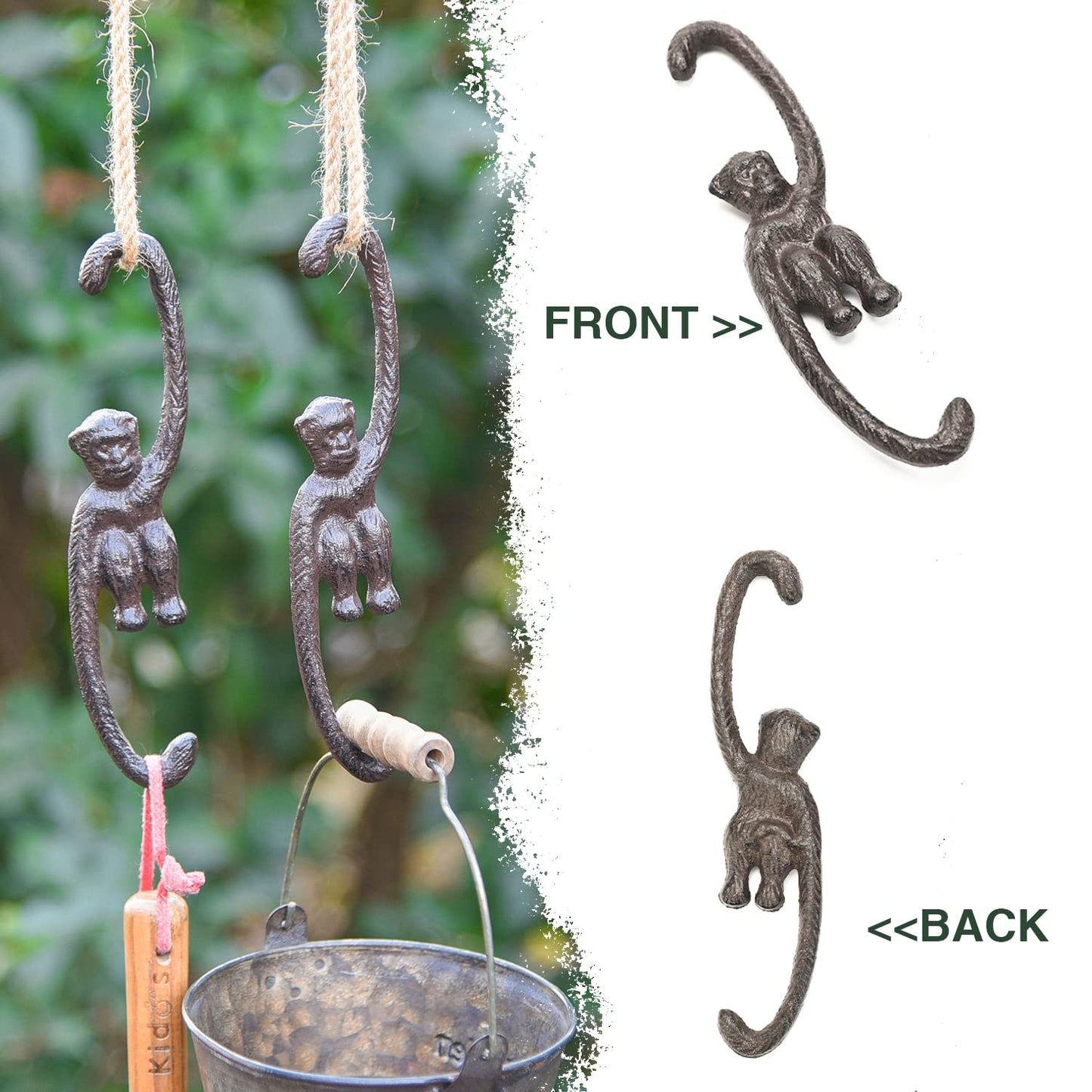 Sungmor Cast Iron Plant Hangers, 2PC Monkey Hooks, 7.9 Inch Large S Planter Hanger, Ceiling Extender Hooks for Hanging Plants, Flower Basket, Plant Pot, Macrame Plant Holder, Lantern, Windchime