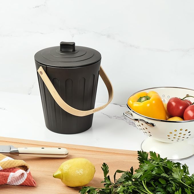 Martha Stewart Indoor Compost Bin | Countertop Composting Bucket for Kitchen | .7 Gallon Capacity | Includes Filter | Plant Based Materials | Charcoal Black