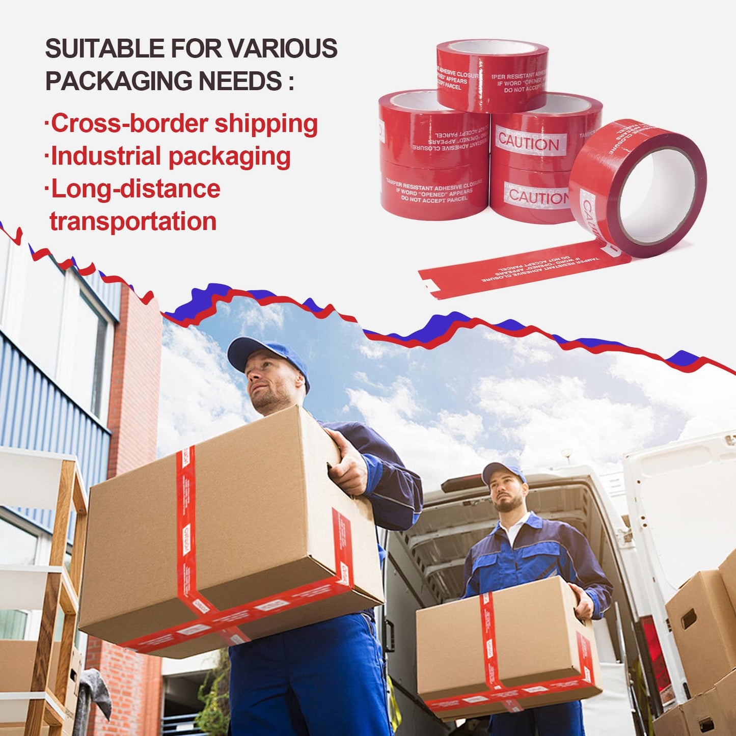 JKMCIM 1 Roll 100% Total Transfer Tamper Evident Tape Security Tape Packaging Tape for Boxes(2 Inch X 55 Yards X 2 Mil,Red)