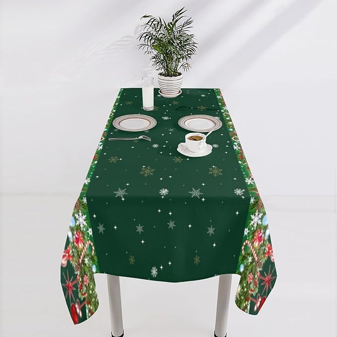 YCness Christmas Snowflakes Tablecloth, Christmas Ornament Ball Colorful Green Golden White Table Cover for Dinner Birthday Holiday Party Kitchen Colorful Red White Table Decor 60x110 Inch