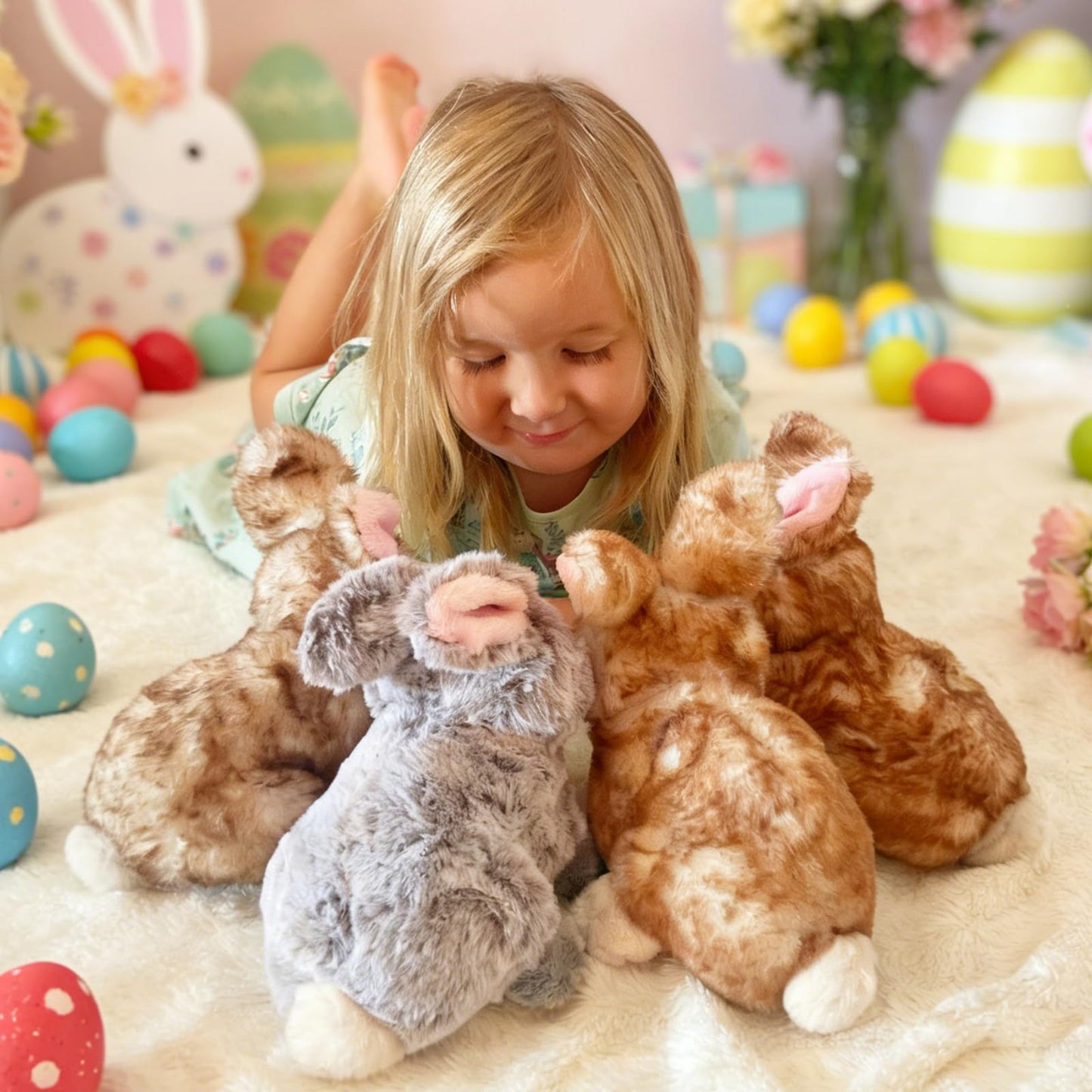 Tezituor 4 Pcs Realistic Rabbit Stuffed Animals Set, 9 Inch Big Stuffed Baby Bunny Plush Bulk for Party Easter Decoration, Cute Fluffy Easter Bunny Rabbit Plush for Boys Girls