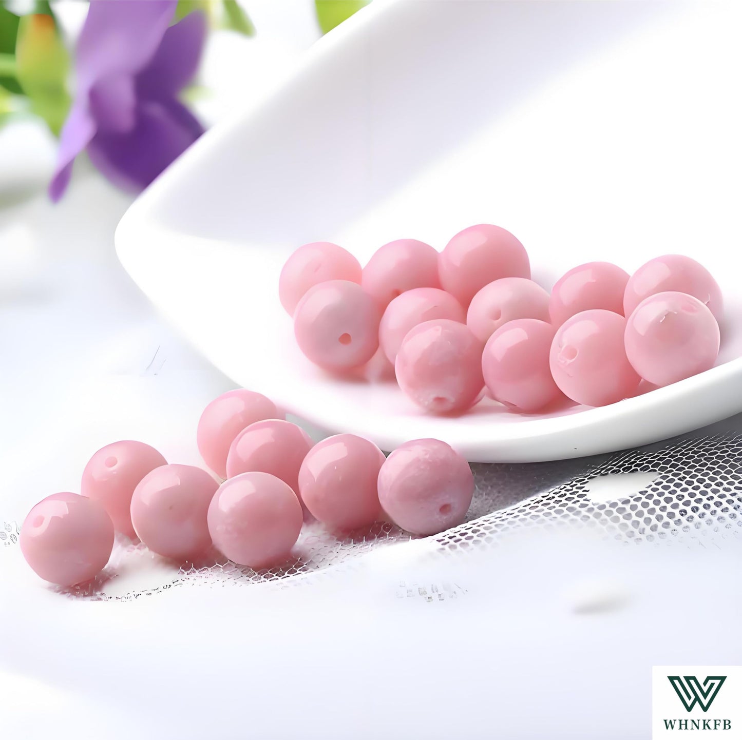 WHNKFB 10mm 50PCS Natural Pink Opal Round Beads, Rose Quartz-Like Loose Gemstone Beads for Jewelry Making Craft - 4mm 6mm 8mm 10mm Options with Free Elastic Cord