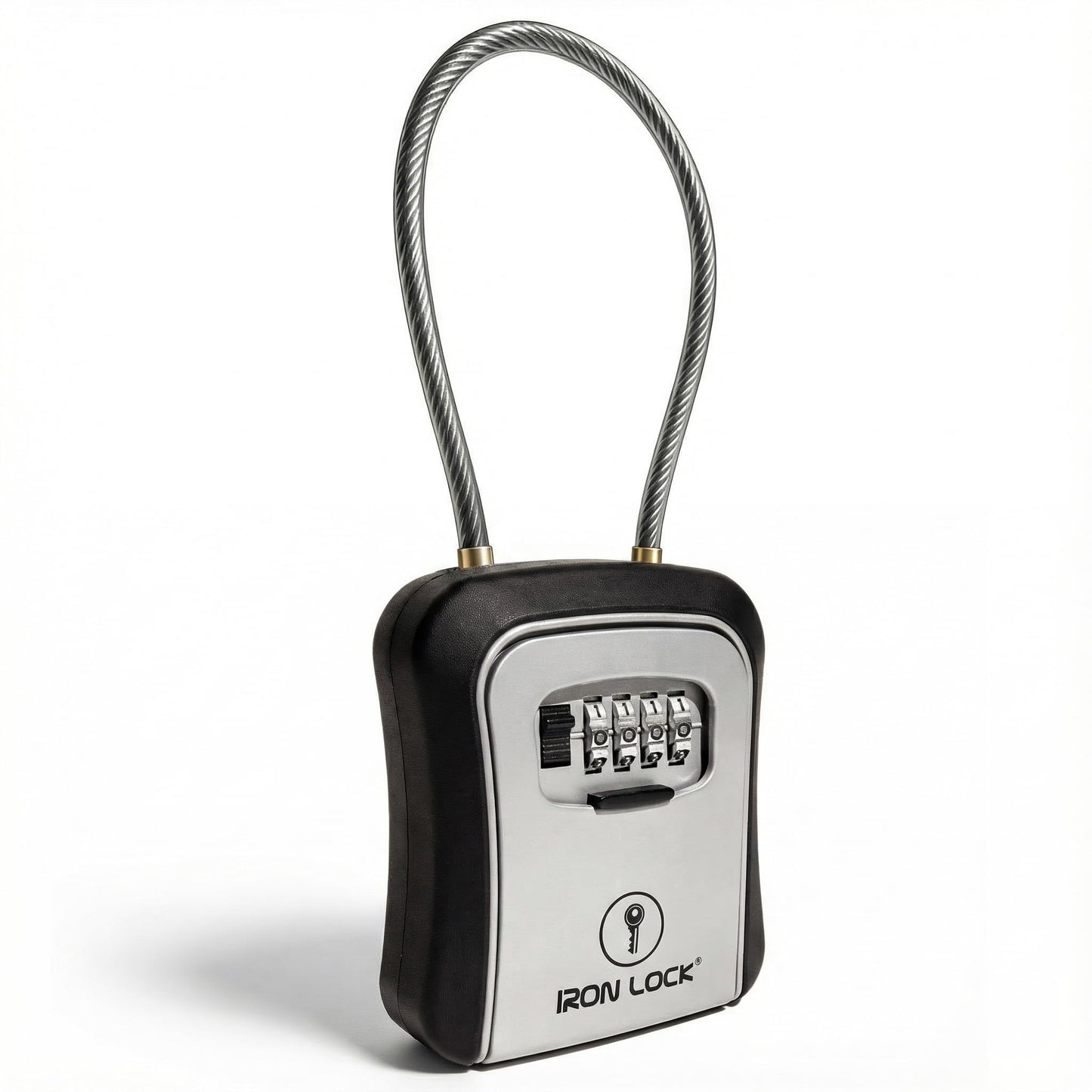 Iron Lock® Key Lock Box Portable with Cable Shackle & Wall Mount – Waterproof Metal Lock Box for Keys with 4-Digit Combination & Resettable Code – Indoor/Outdoor Key Safe (Grey, Medium)