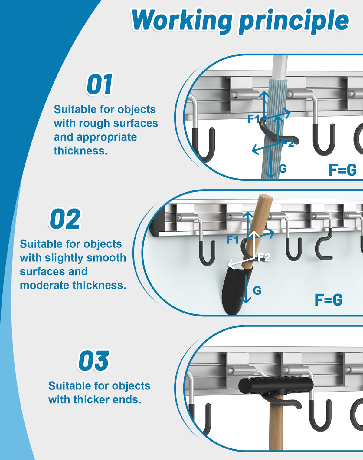Mop and Broom Holder Wall Mount Garden Tool Rack Organizer (4 Count)