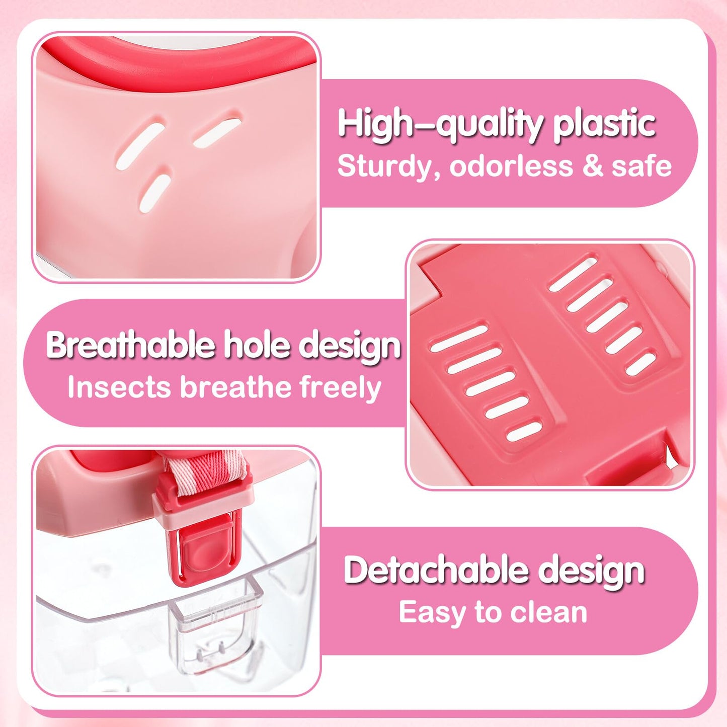 Biubee Bug Catcher for Kids - Sturdy Bugs Catching Kit Gifts with Butterfly Net Collector Insect Catcher Tweezer, Pink Bug Habitat Outdoor Explorer Kit for Girls Age 3 4 5 6 7 8