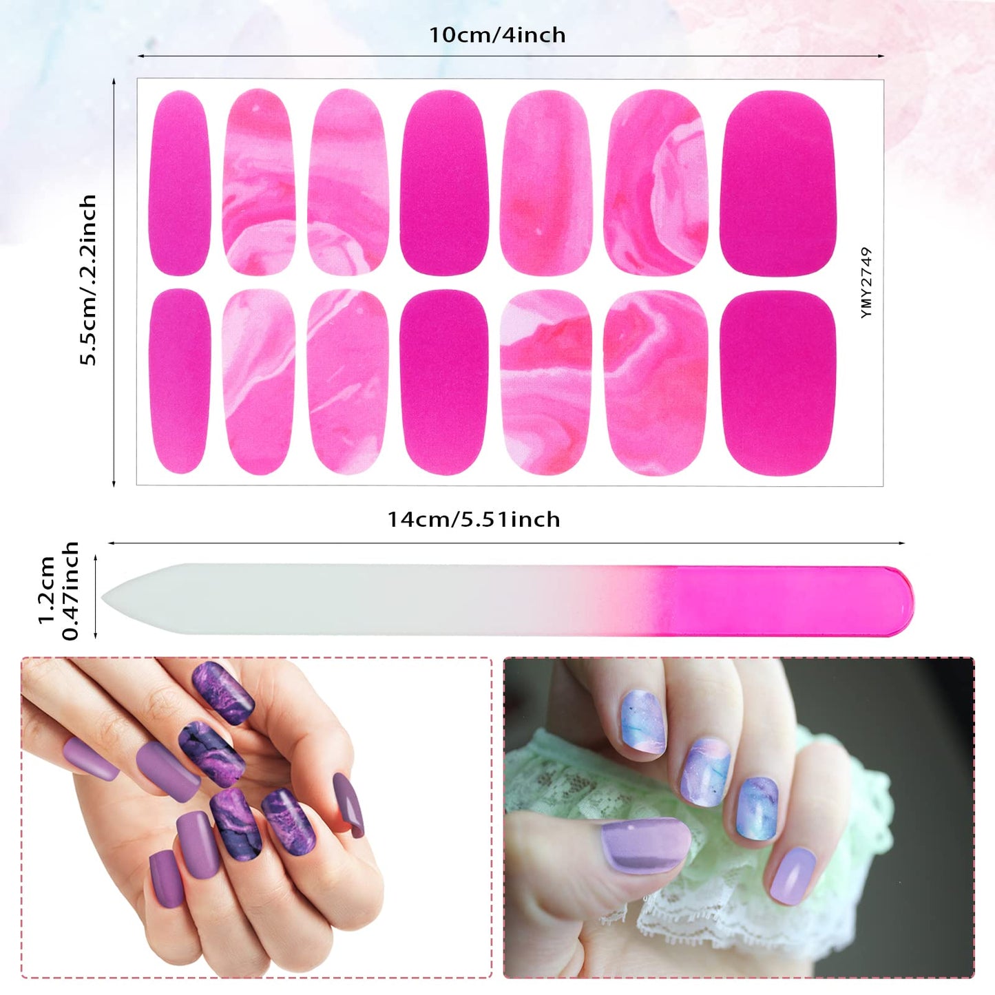 Maitys 336 Pieces 24 Sheets Full Wrap Nail Polish Strips Stickers Self Adhesive Gel Nail Strips Art Decals with File for Women DIY Decorations(Vibrant Style)
