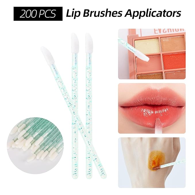 600 PCS Eyelash Extension Supplies Kit, 200 Spoolies Mascara Wands Disposable 200 Lip Brushes 200 Micro Swabs Green Eyelash Brushes Makeup Applicator Tool
