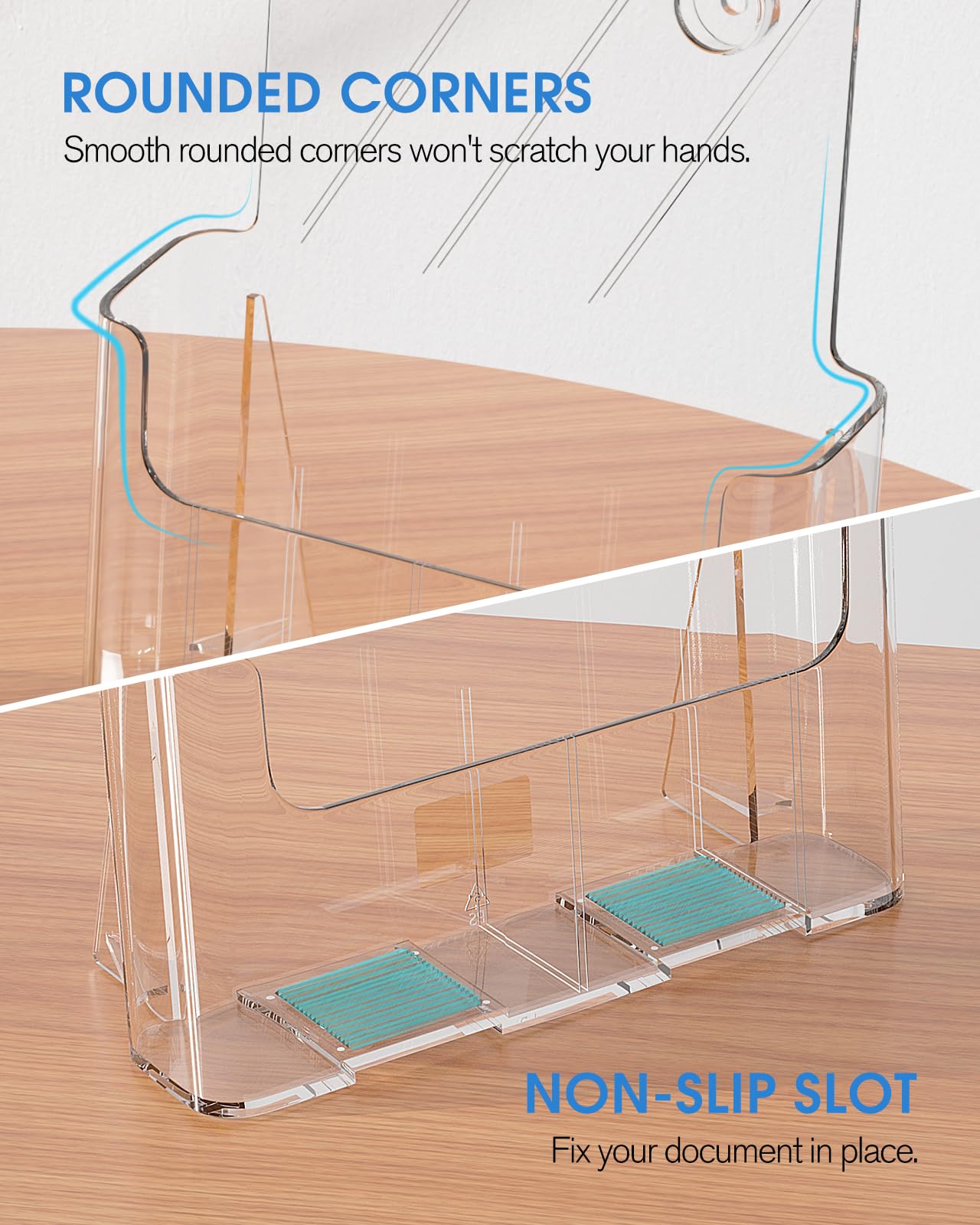 KTRIO Acrylic Brochure Holder 8.5 x 11 Clear Literature Display Stand, Plastic Flyer Holder for Trifold Brochures, Menus, Magazines, Pamphlets, Documents, Desk or Wall Mount, 2 Pack