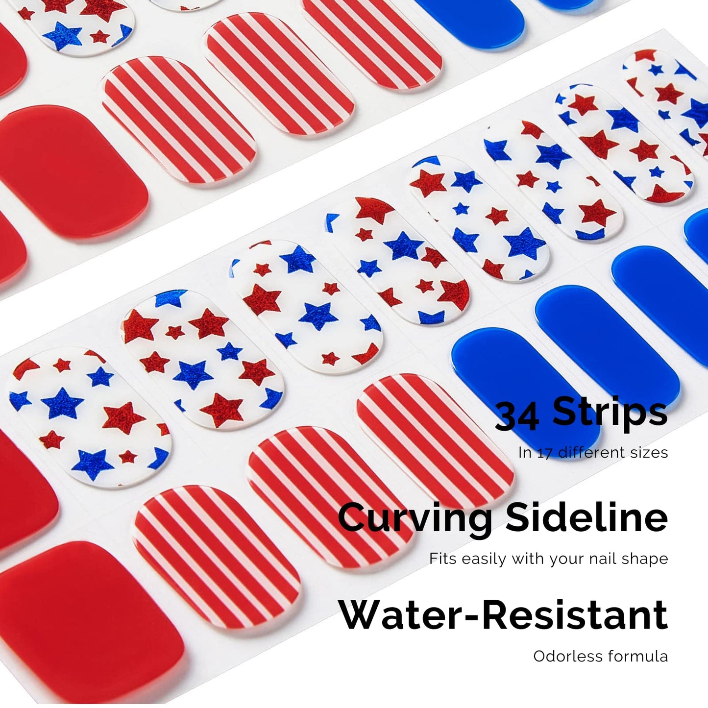 Nailog Semi Cured Gel Nail Strips 34 pcs| Long Lasting Nail Polish Sticker Wraps with Glossy Gel Finish | Salute