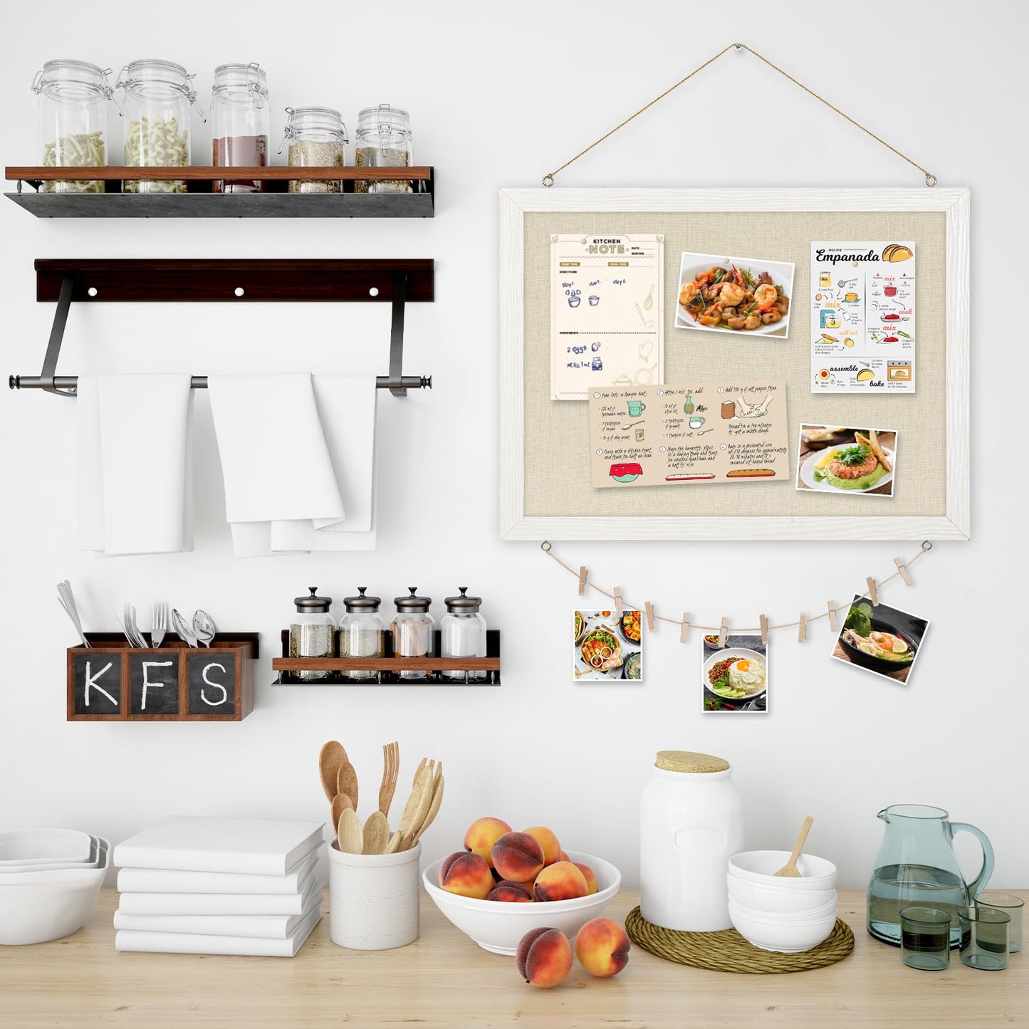 DOLLAR BOSS Bulletin Boards with Linen 1-Pack 16''X 12'' Double-Sided Cork Board for Walls Wood Framed Bulletin Boards, Small Pin Board for Home Kitchen Office Decorative Hanging 10 Pushpins