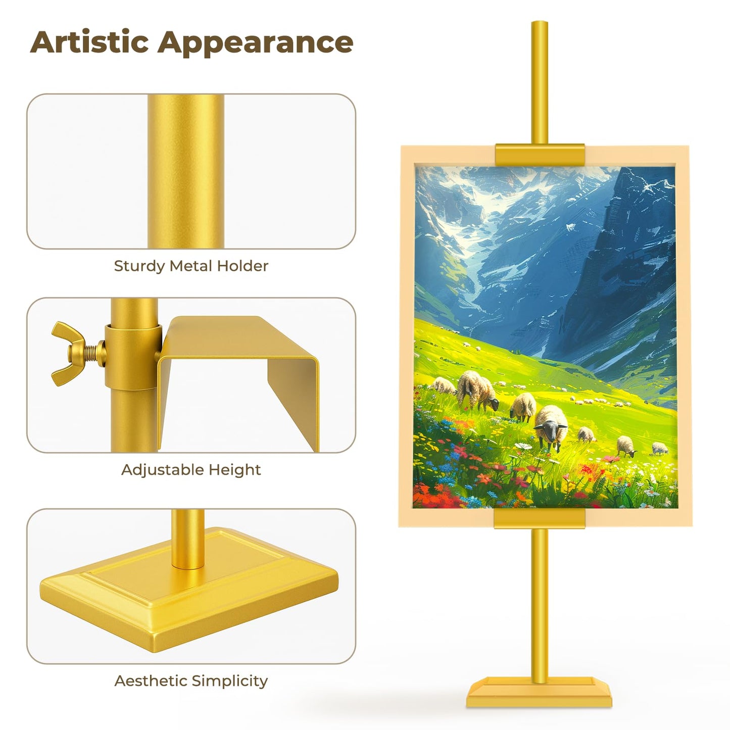 EraYues Adjustable Tabletop Easel Stand for Frames up to 29" H - Heavy-Duty Picture Frame Stand for Display, Canvas & Art, Premium Metal Gold