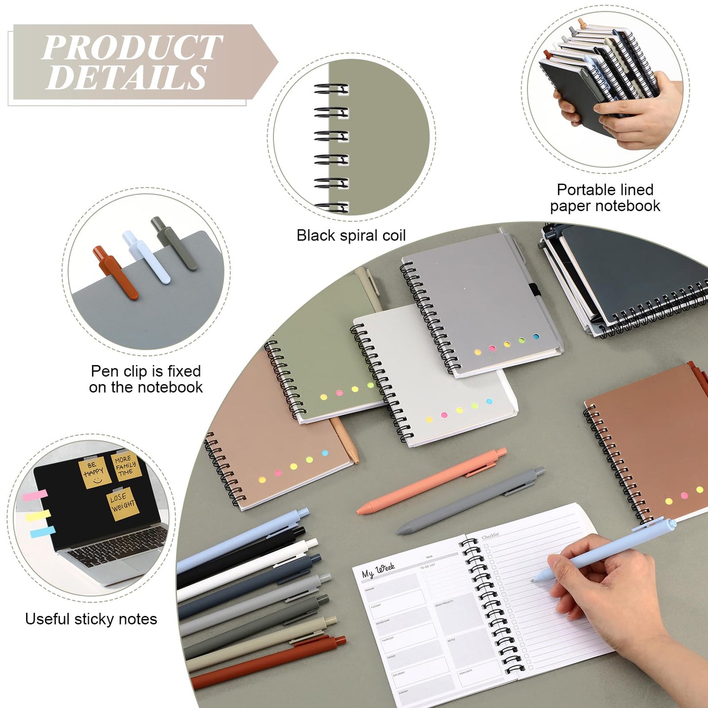 20 Set Employee Appreciation Gift Bulk Weekly Planner Notebooks to Do List Spiral Notebook Journal with Ballpoint Pen, Sticky Note for Office Teacher Student Graduation Thank You Gift(Classic Color)