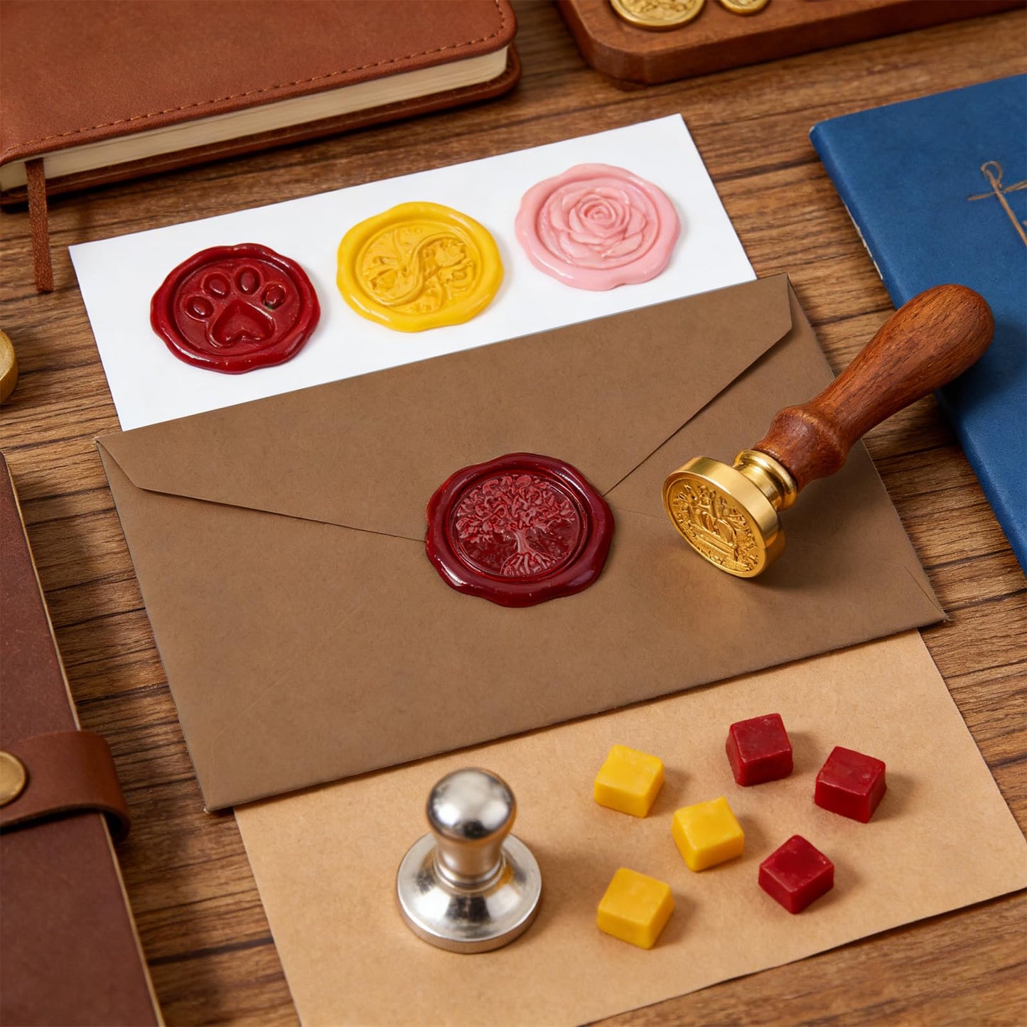 41-Piece Wax Seal Stamp Kit with Vintage Design Metal Stamp Heads -Wooden Handle for Sealing Wedding Invitations, Envelopes, Gift Wrapping and DIY Craft Projects