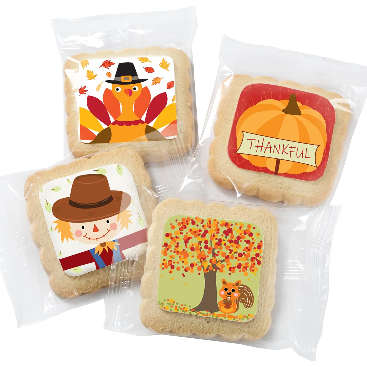 Thanksgiving Cookies 12 Pack Decorated | INDIVIDUALLY WRAPPED Sugar Cookies | Gift Basket Pumpkin Turkey Scarecrow | Nut Free