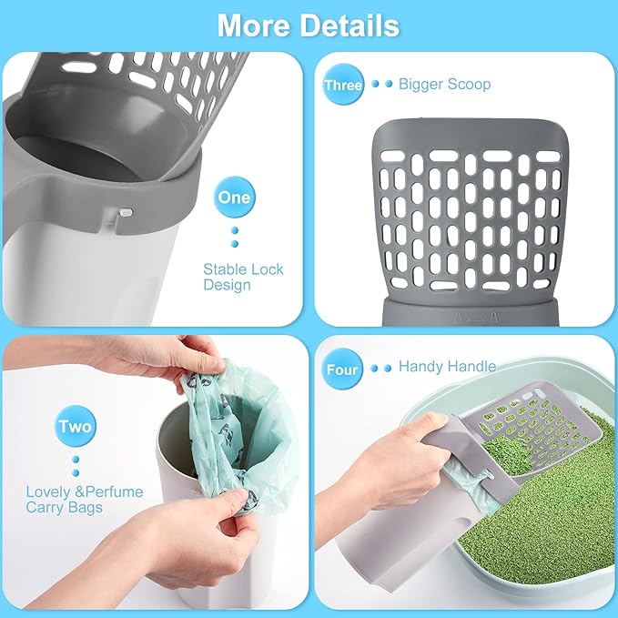 Cat Litter Scooper with Holder, Cat Litter Shovel with Waste Can,Refill Bag