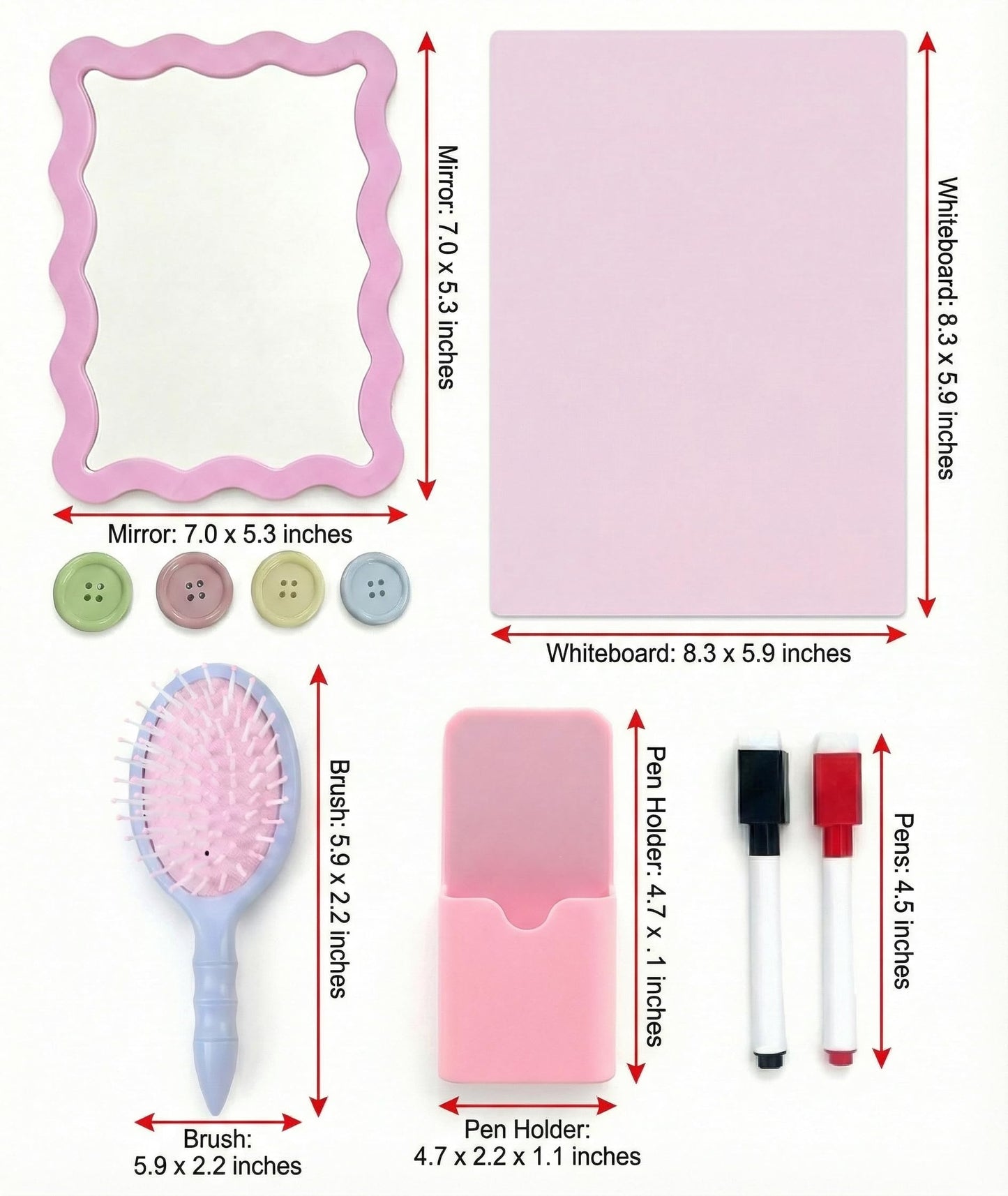 Pink Magnetic Locker Accessories Set (10 Pcs) – Shatter-Resistant Mirror, Whiteboard, Pen Holder, Comb, Markers & Magnet Clips – Cute Organizer for School, Gym, Work Locker Essentials for Girls Teens
