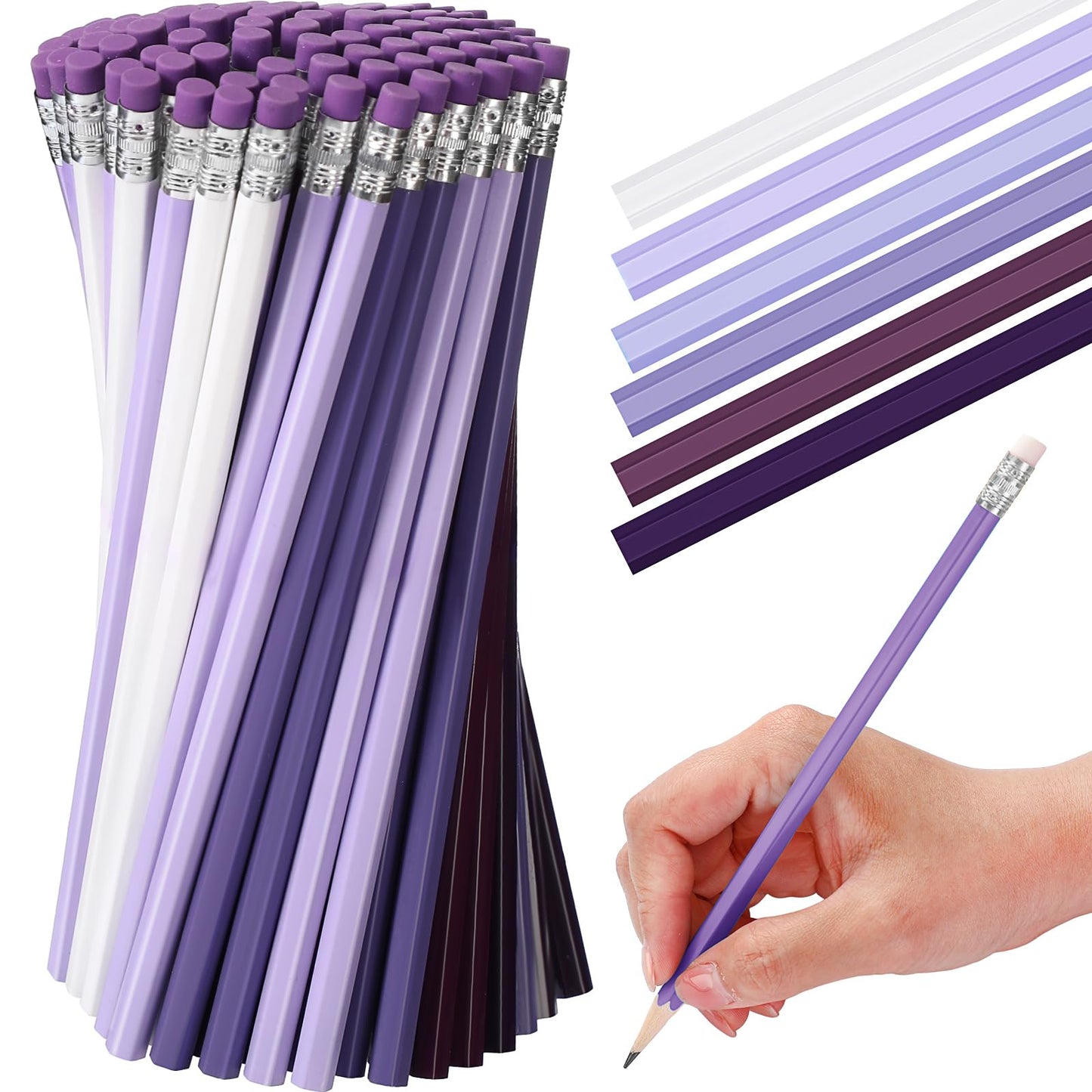 TecUnite 60 Pcs HB Pencils #2 Unsharpened Wood Cased Pencils with Eraser Hexagonal Pencil Cute Graphite No 2 Pen for Adults Gifts Exam School Office Sketching Learning(Purple Series, White)