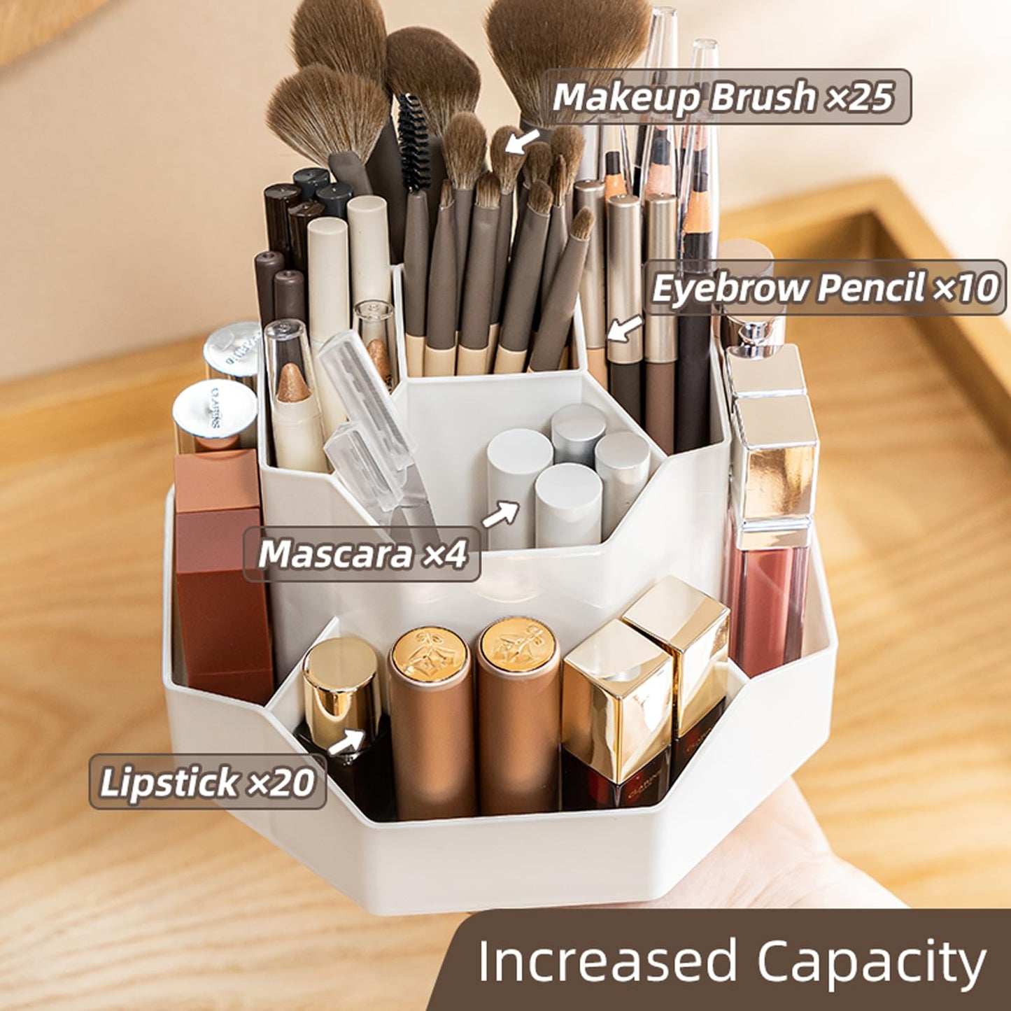 TNDCKP 360° Rotating Makeup Brush Holder Organizer with 9 Slots, Makeup Organizers Countertop, Makeup organization and Skincare Storage for Vanity, Desktop, Bathroom (WHITE)