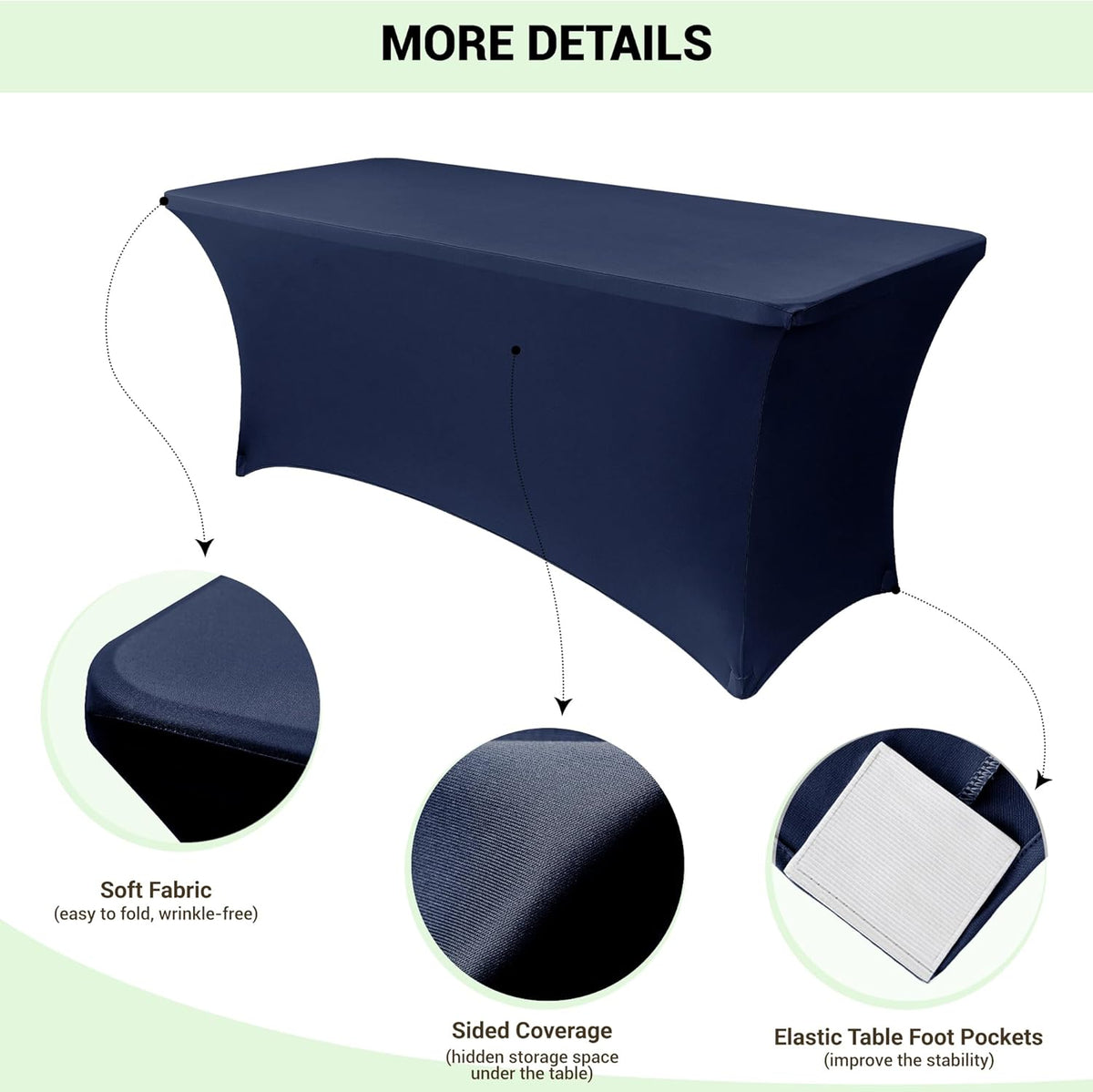 Obstal 8Ft Stretch Spandex Table Cover for Standard Folding Tables - 2 Pack Universal Rectangular Fitted Tablecloth for Party, Banquet, Events, Trade Show (Navy Blue, 96L x 30W x 30H Inches)