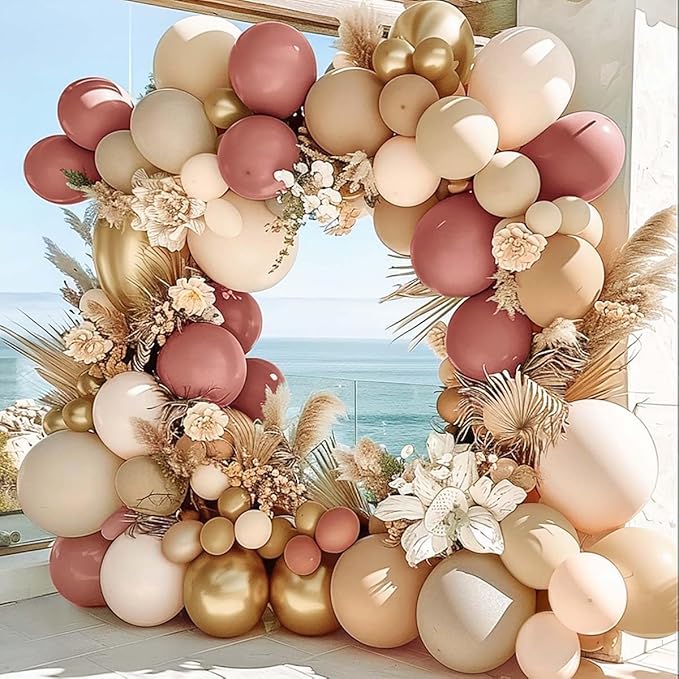 Dusty Rose Balloon Arch Kit, Double Stuffed – Mauve, Pink, Cream, Sand White, Tan & Blush Gold Latex Balloons for Baby Shower, Wedding & Boho Birthday