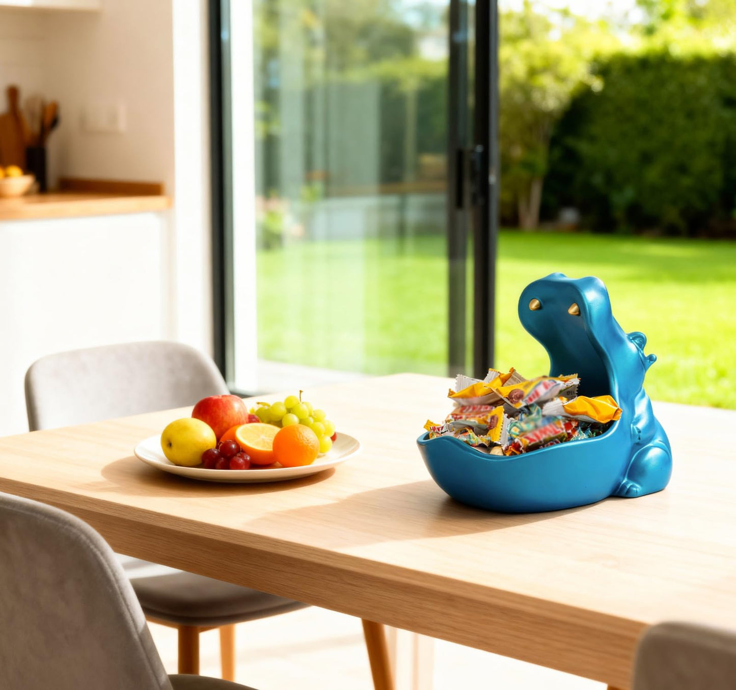 ZMLOOK Hippo Statue, Hippo Resin Furniture Ornament Sculpture, Suitable for Home Decor, Desktop Hippo Candy Bowl, Entryway Table Storage Vessel, Storage Box (Blue)