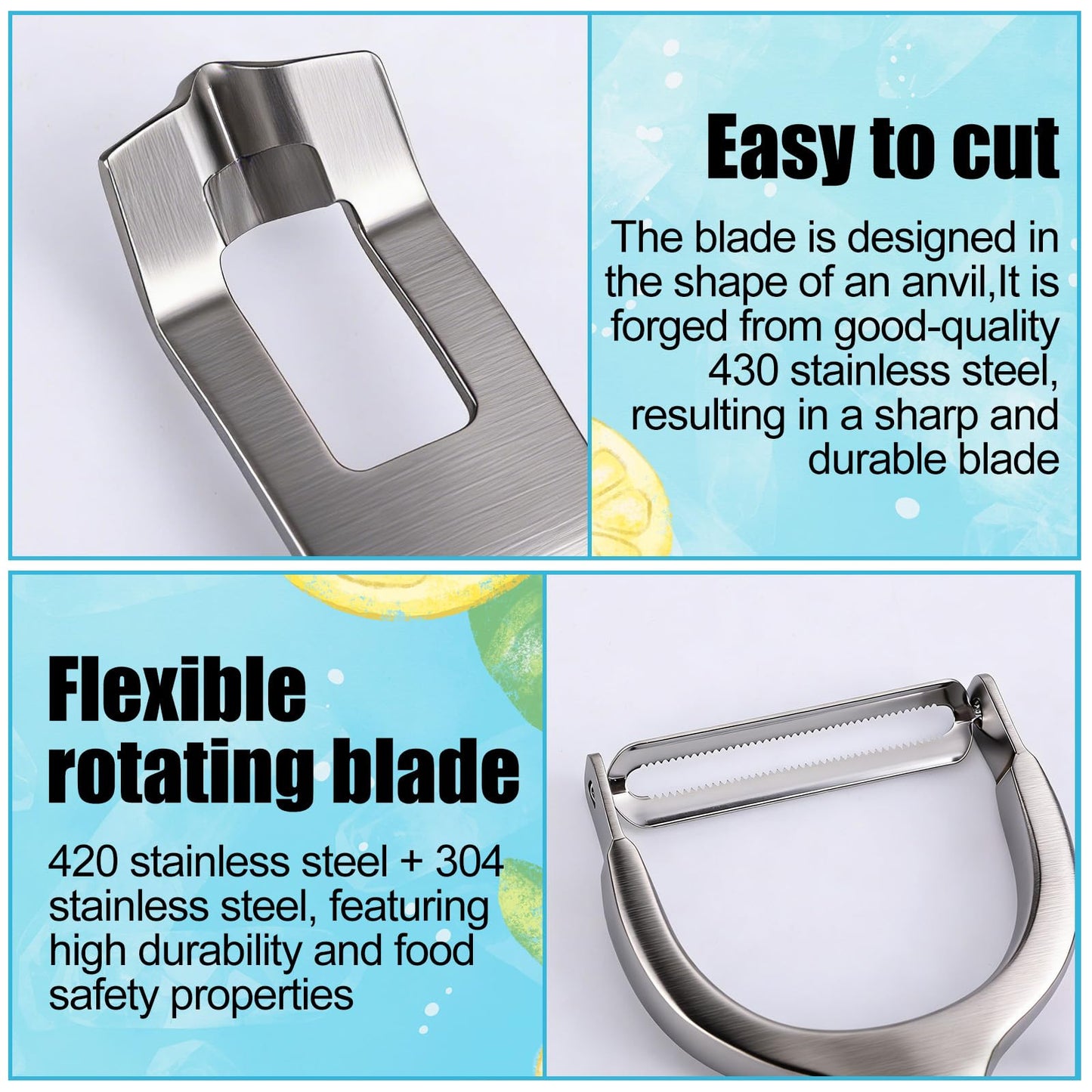 Lemon Zester & Vegetable Peeler Set, Stainless Steel Fruit Kitchen Peeler Grater Tool Practical Handheld Zester for Bar Cocktail Garnishes Culinary Citrus Food Peel Kitchen Use