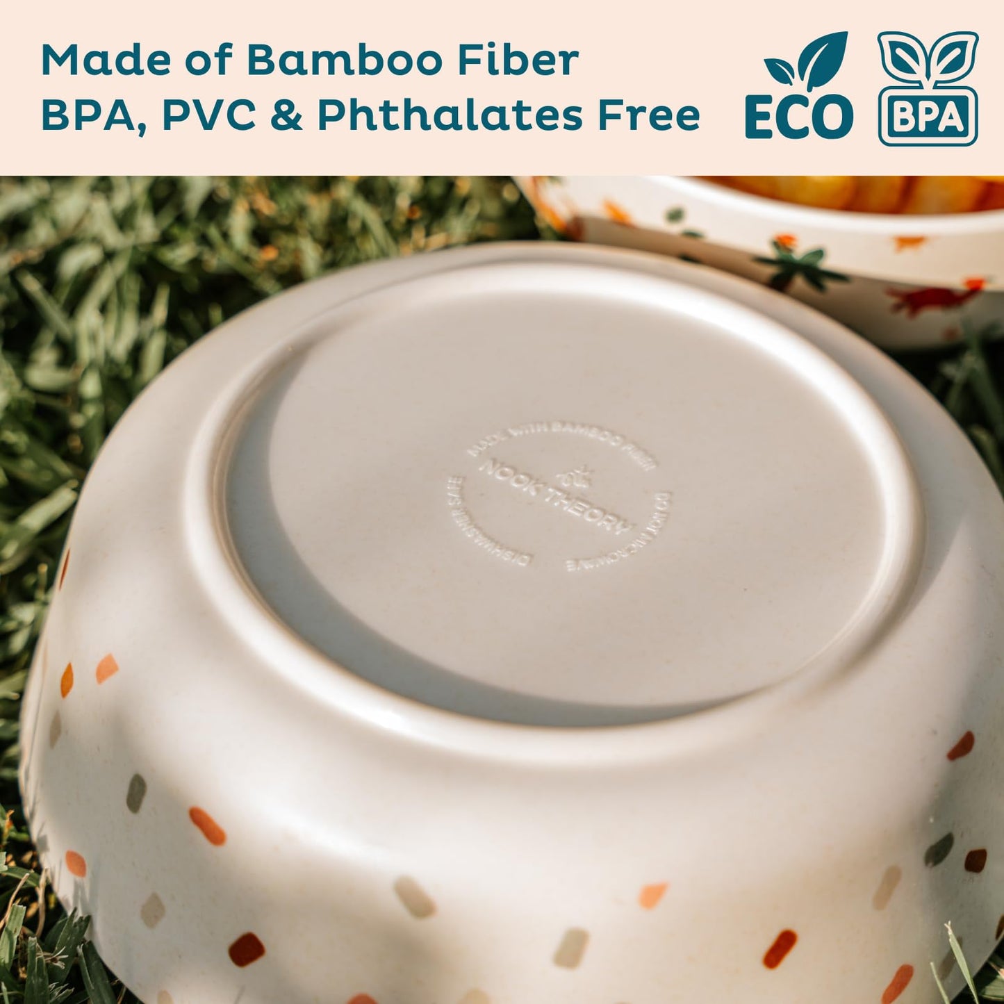 Nook Theory 4 Pack Bamboo Bowls - 18 Oz Reusable Bowl, Dishwasher Safe - Not Microwavable Bamboo Dishes (Bloop)