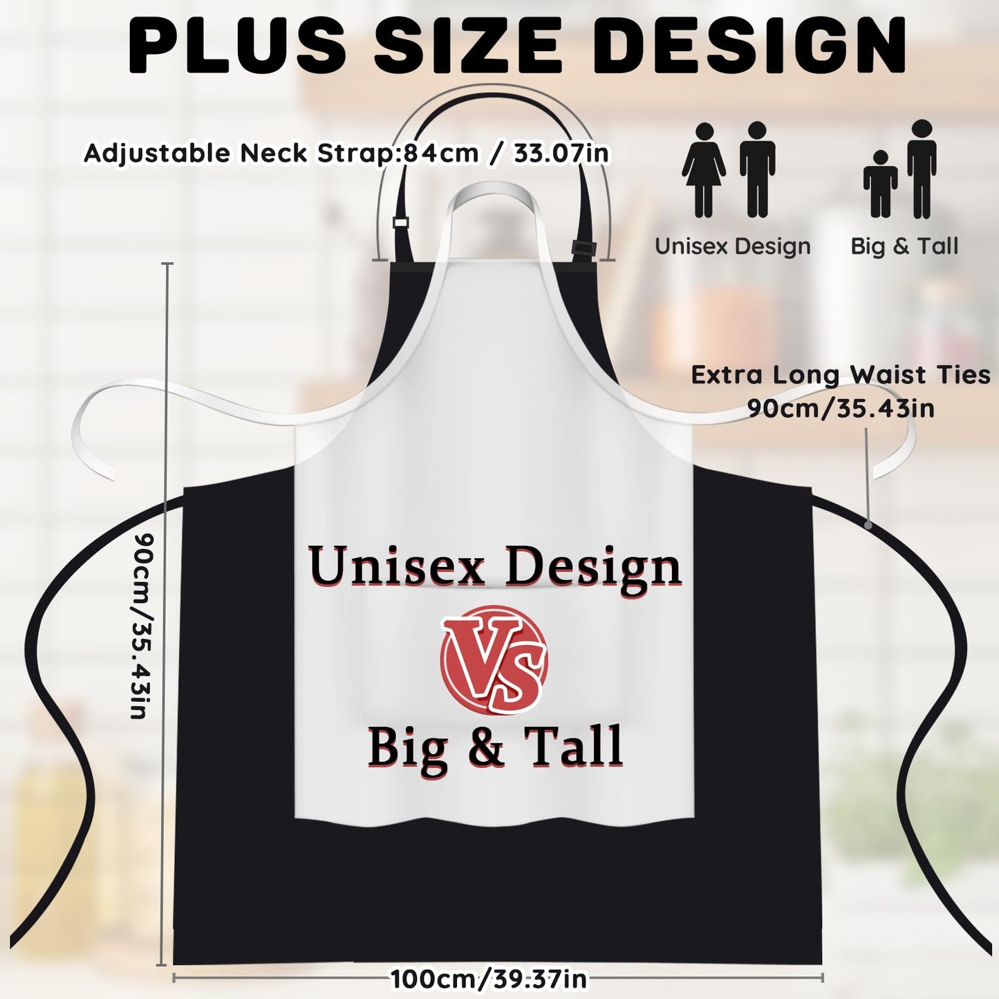 FunChaos 2 Pcs Plus Size Chef Apron, Black Apron, Unisex Aprons with 2 Pockets for Cooking, Grilling, BBQ, Work, Professional Aprons for Waiter Artist Hairdresser (Large Size)
