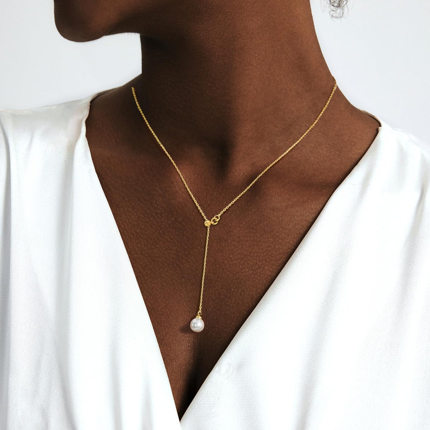 Luxval Long Pearl Necklaces Dainty Gold Pearl Lariat Necklace Stack Prom Drop Dangle Statement Adjustable Necklace Trendy Simple Pearl Choker Y-Shaped Chain Wedding Women's Jewelry Set Gift