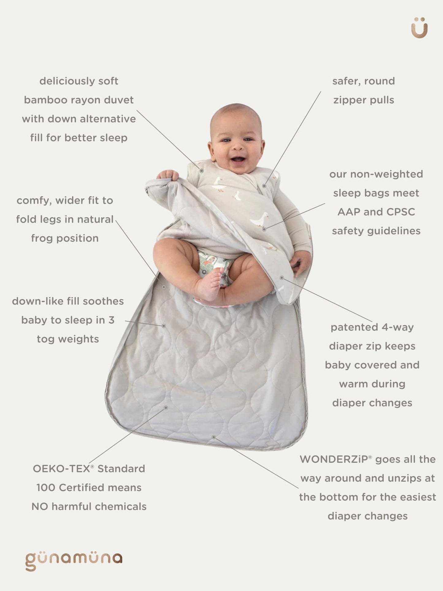 GUNAMUNA Sleep Sacks for Babies Toddlers and Newborns, Easy Changing Diaper Zipper, 1.0 TOG, Tutu Goose, 24-36 Months